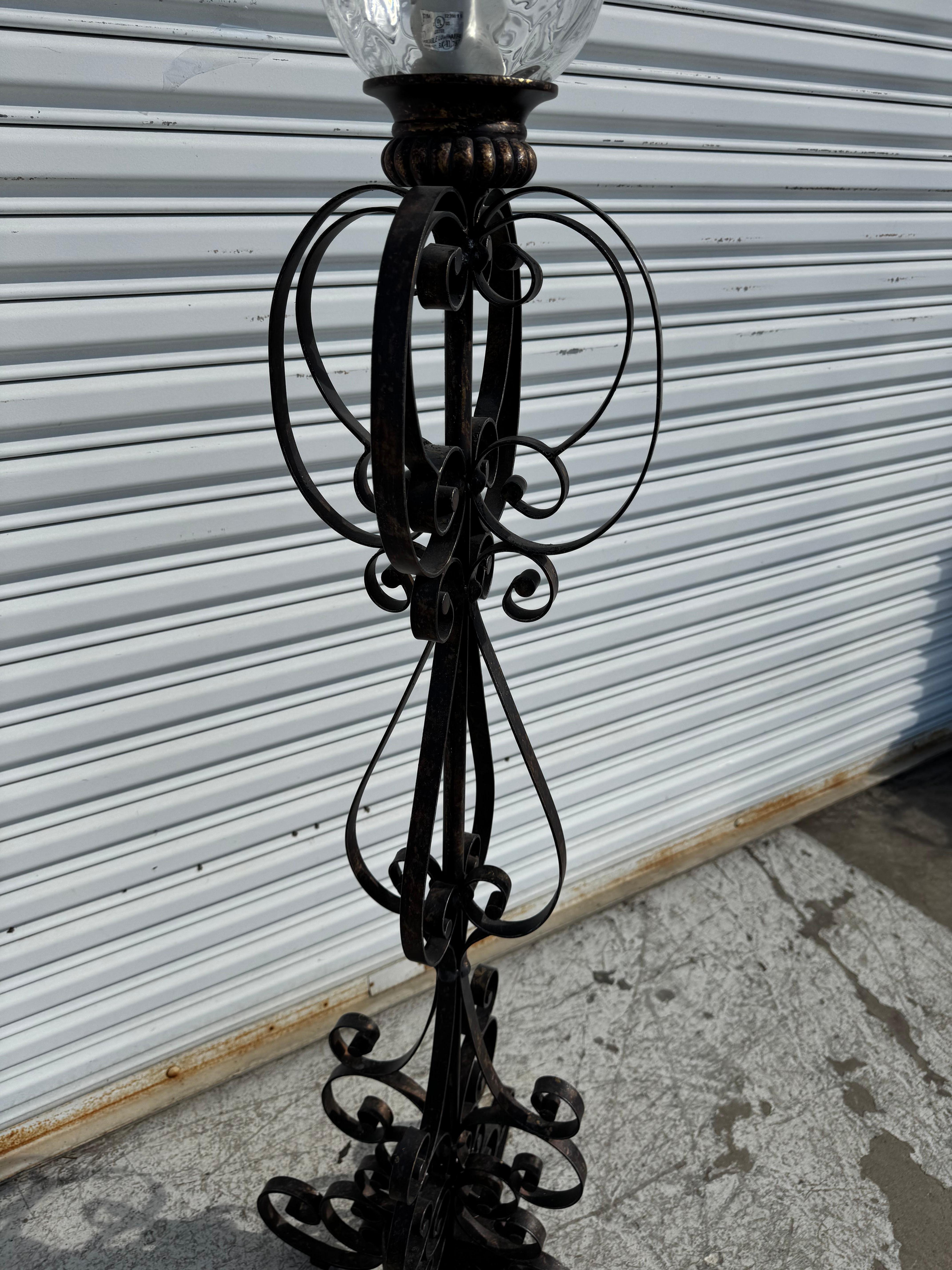 Contemporary Modern Wrought Iron Floor Lamp with Blownglass shade For Sale