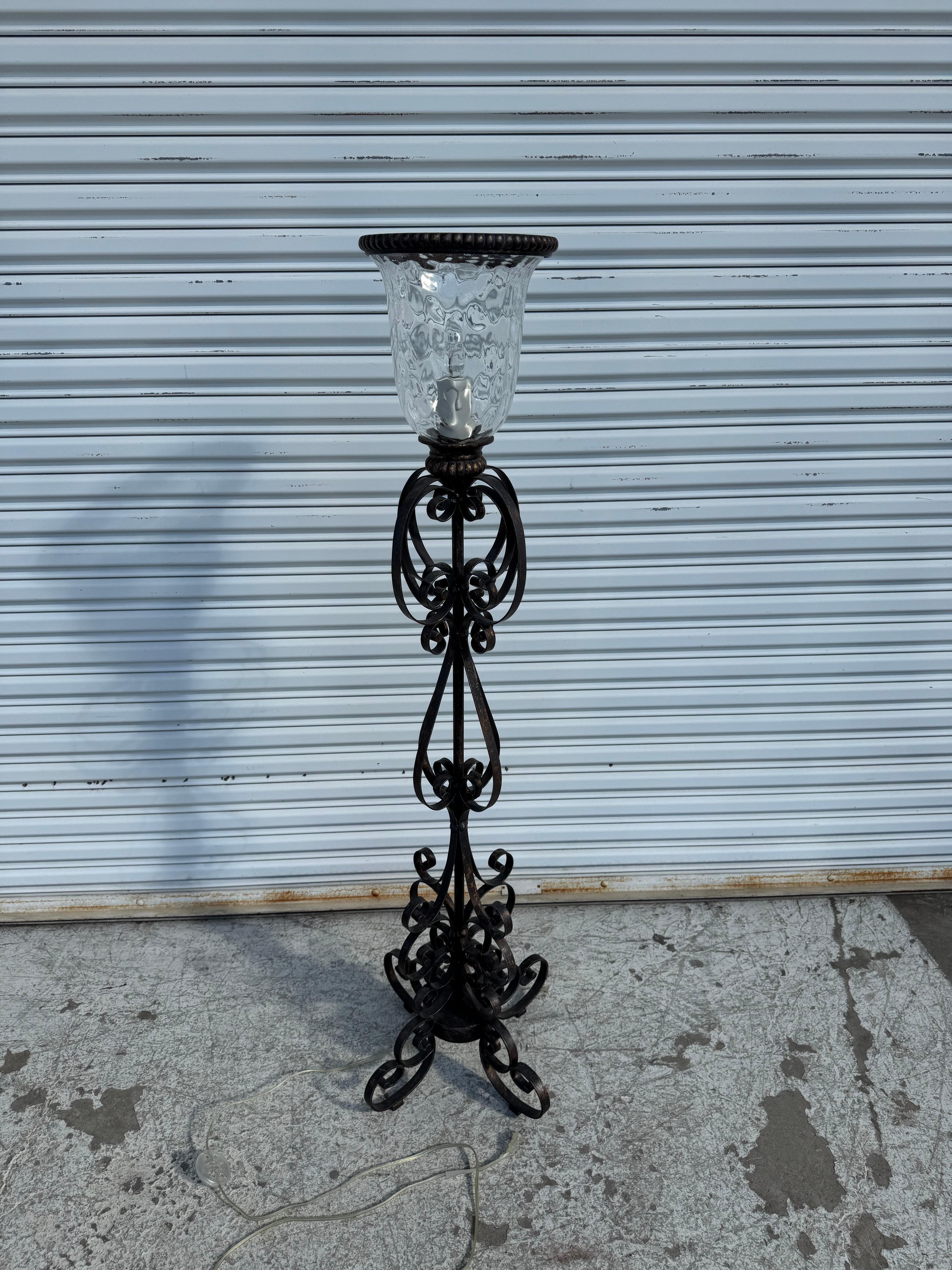 Blown Glass Modern Wrought Iron Floor Lamp with Blownglass shade For Sale