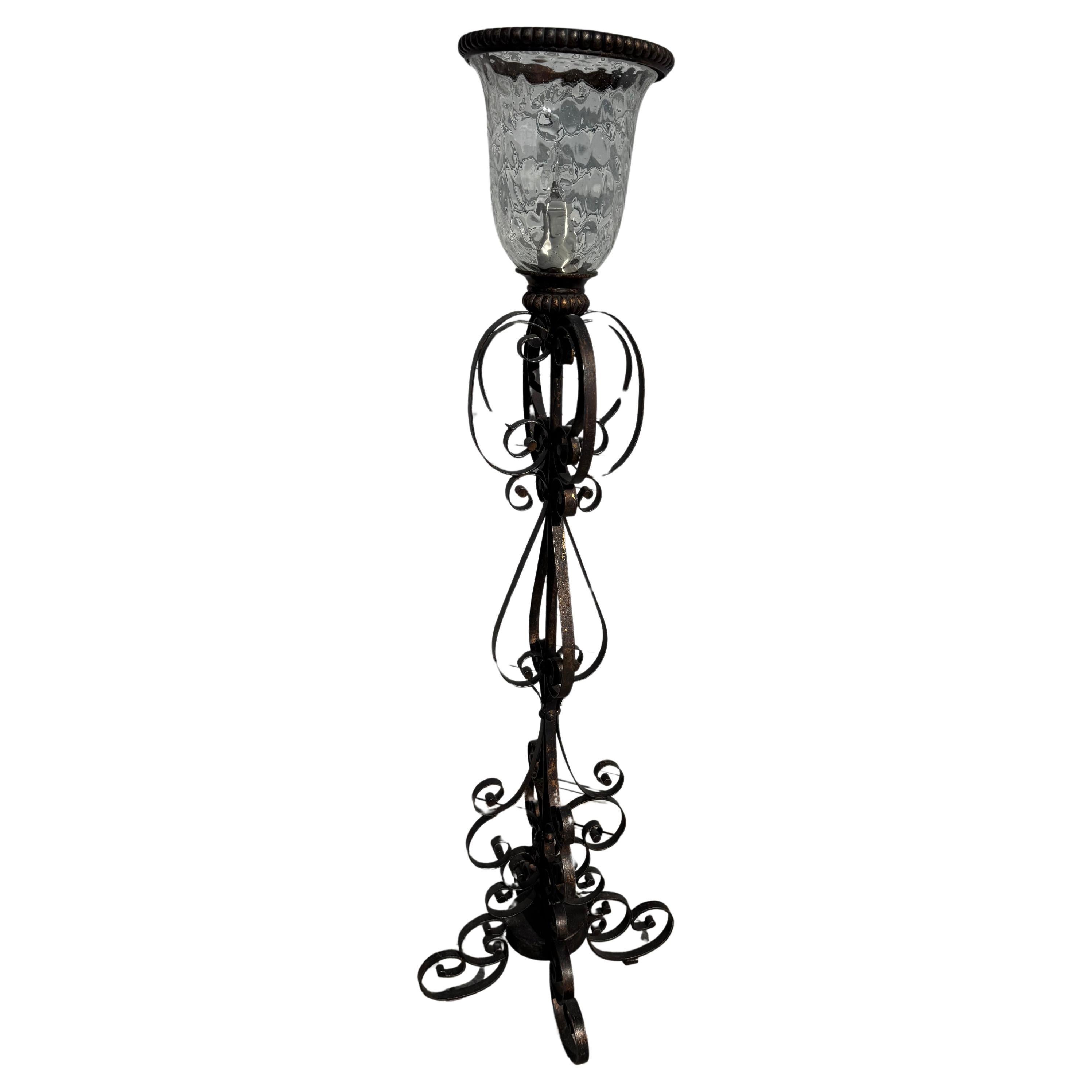 Modern Wrought Iron Floor Lamp with Blownglass shade For Sale
