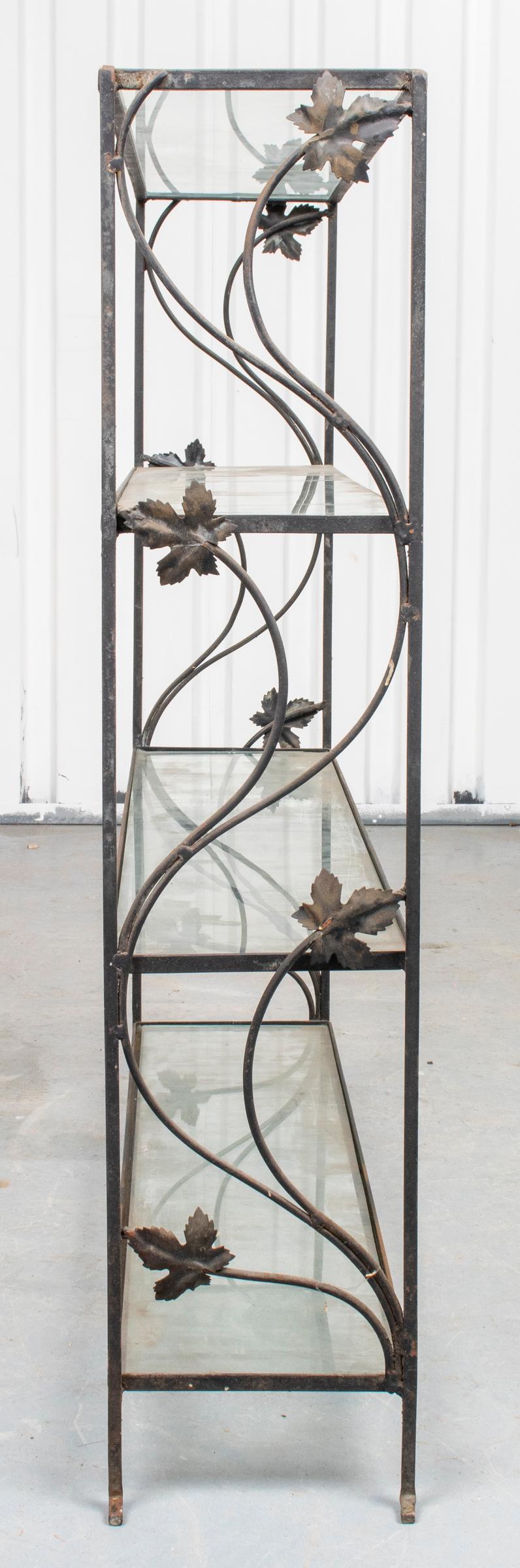 20th Century Modern Wrought Iron Four Tier Etagere with Glass Shelves
