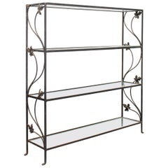 Vintage Modern Wrought Iron Four Tier Etagere with Glass Shelves