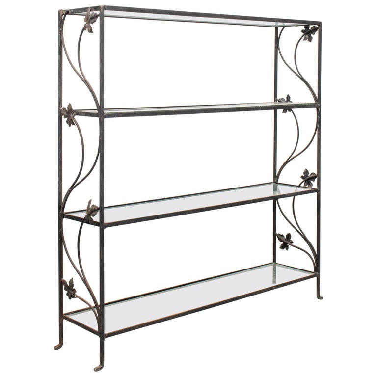 Modern Wrought Iron Four Tier Etagere with Glass Shelves at 1stDibs