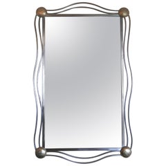 Modern Wrought Iron Mirror with Brass Accents