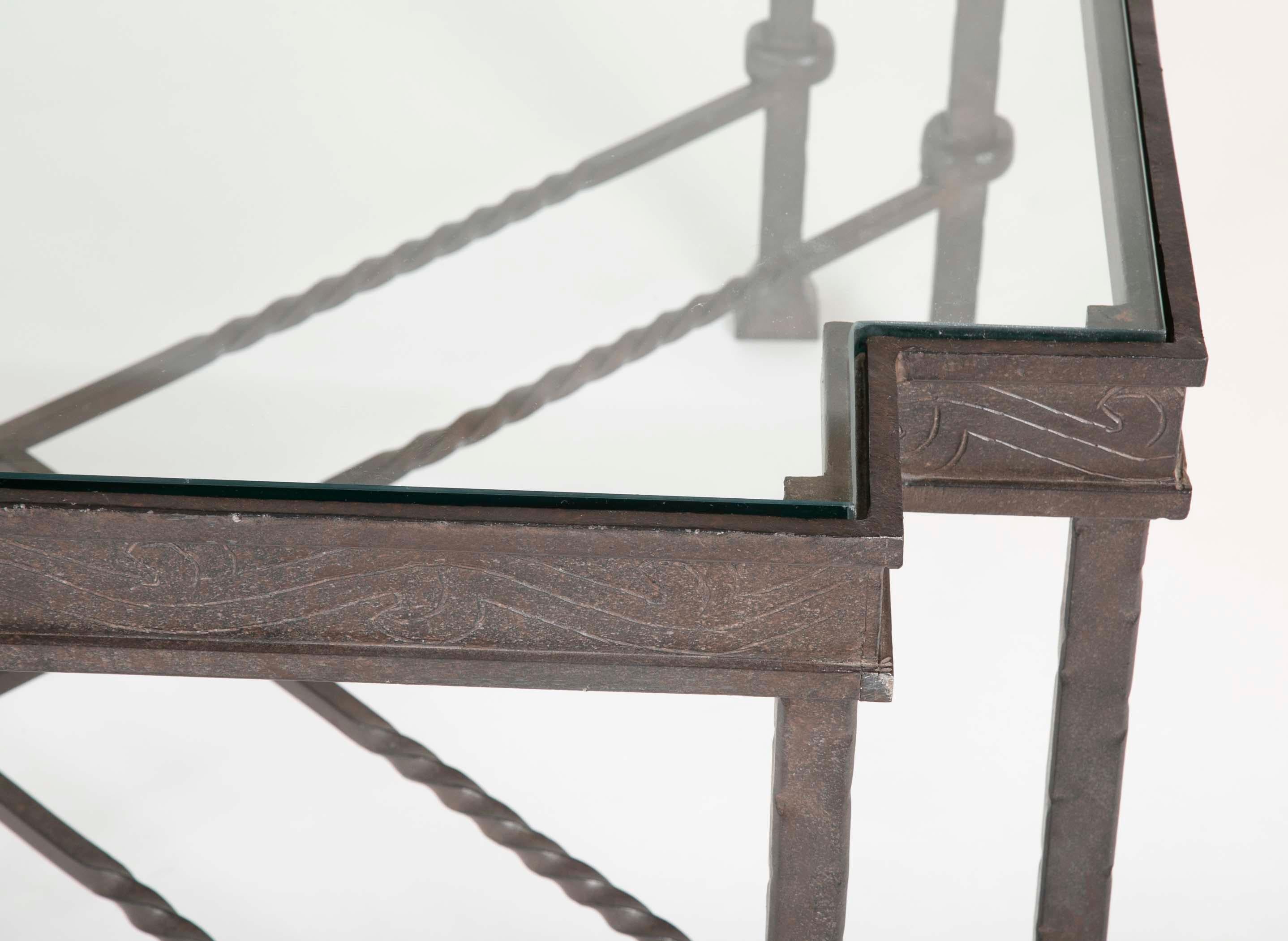 Mid-Century Modern Giacometti Style Wrought Iron Cut Corner Coffee Table 