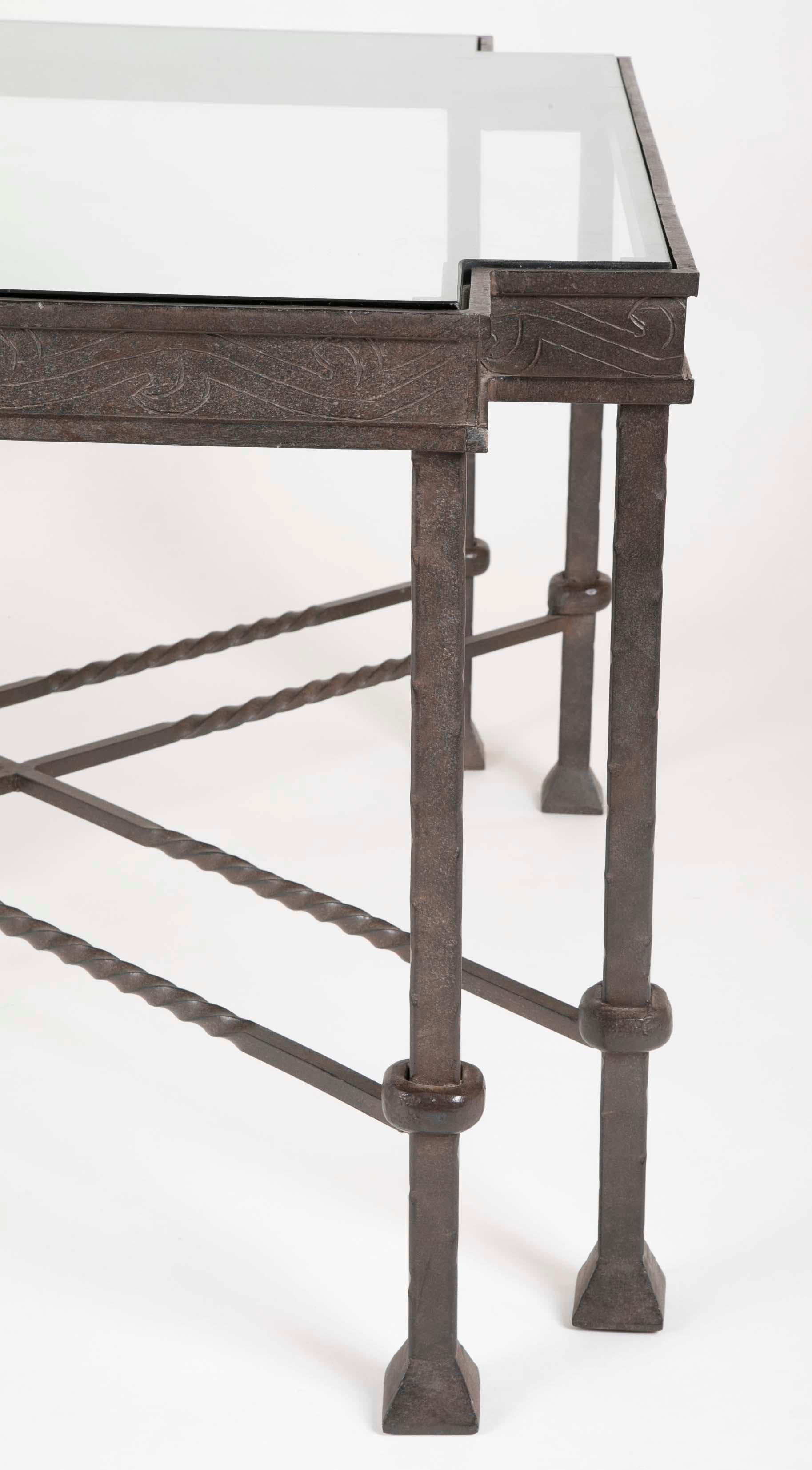American Giacometti Style Wrought Iron Cut Corner Coffee Table 