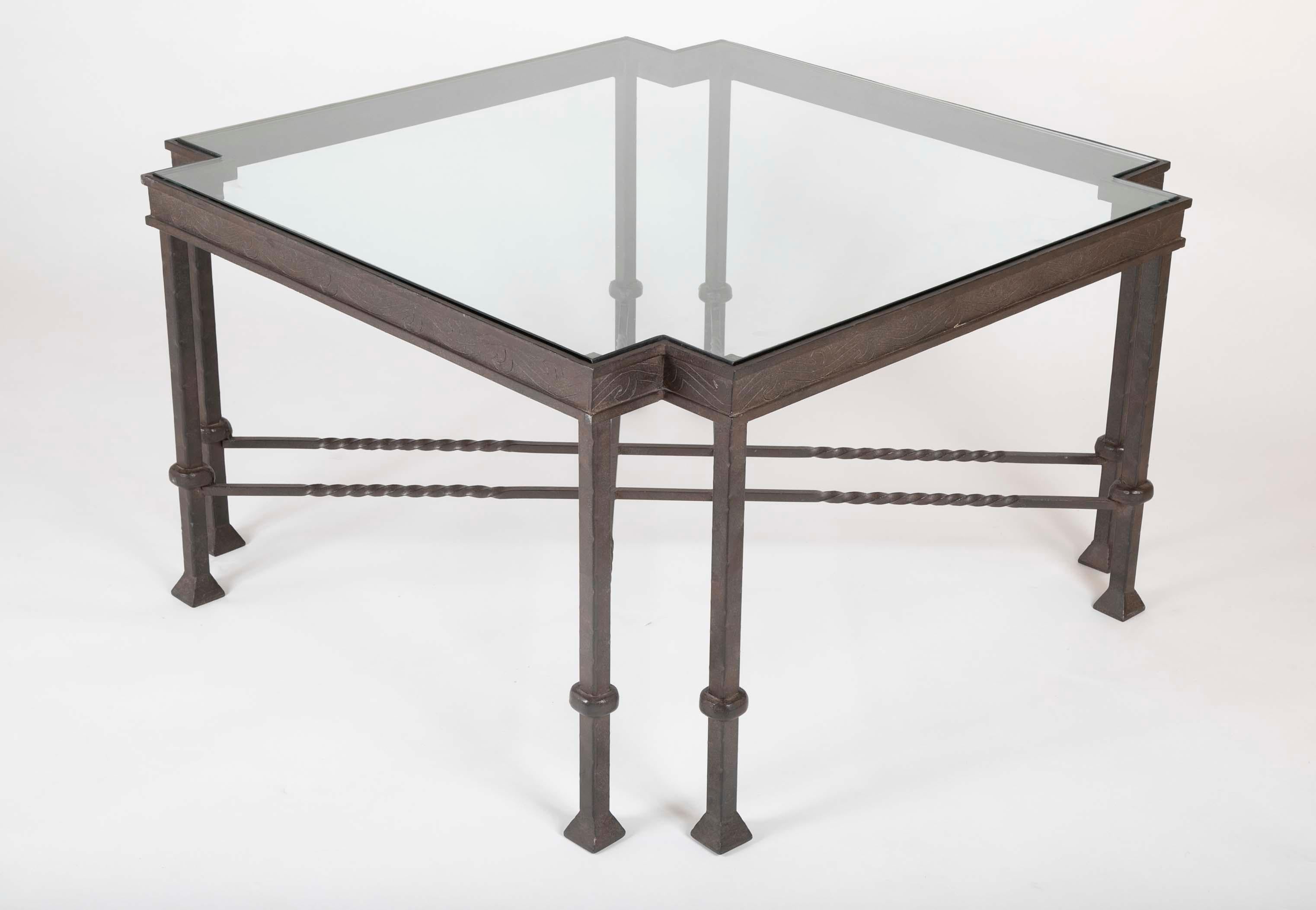 20th Century Giacometti Style Wrought Iron Cut Corner Coffee Table 