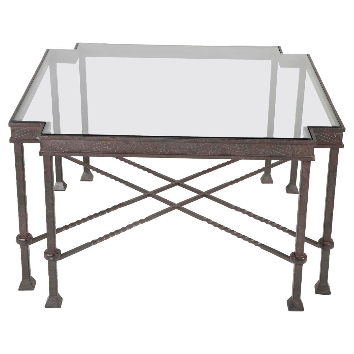 Giacometti Style Wrought Iron Cut Corner Coffee Table 