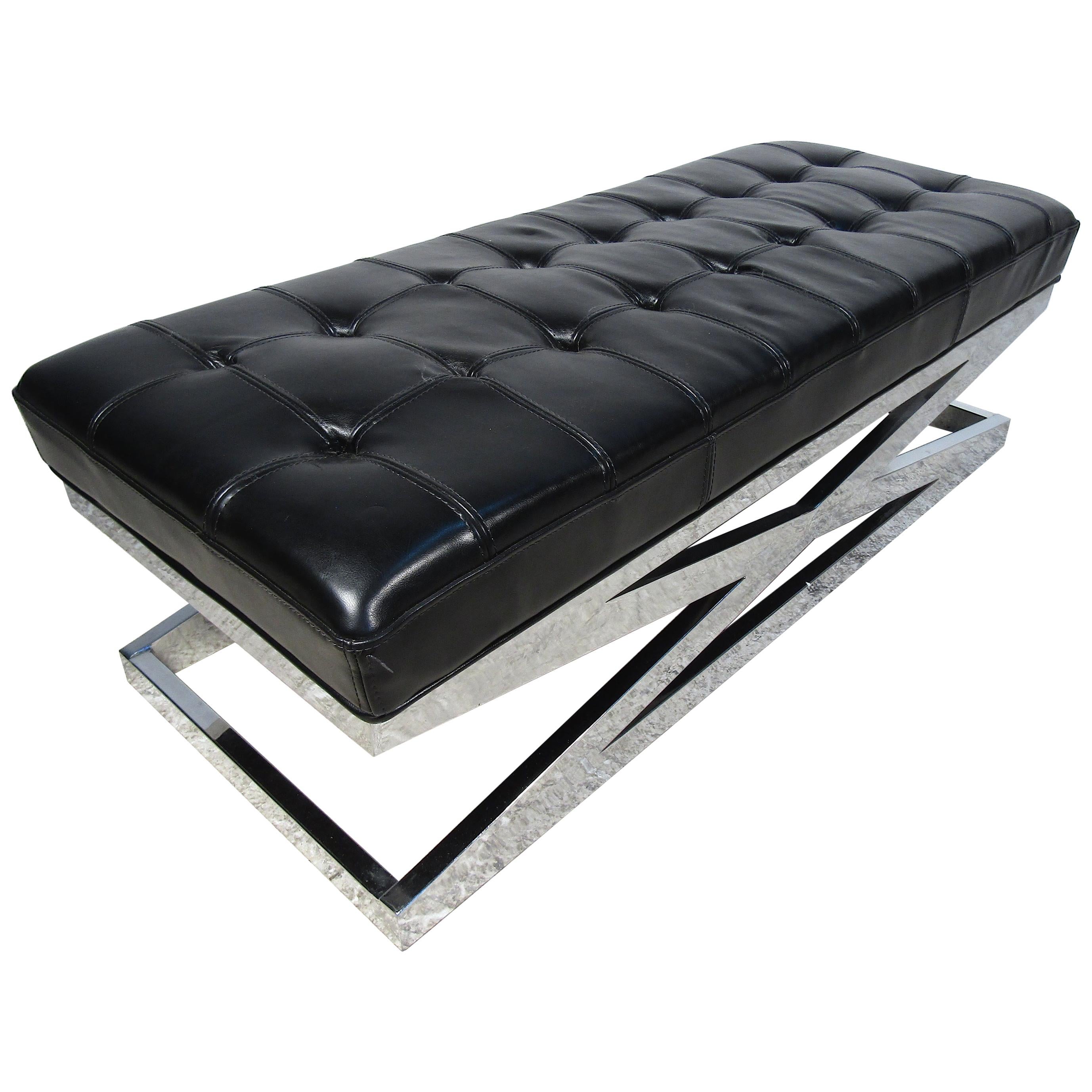 Modern X-Base Upholstered Bench For Sale