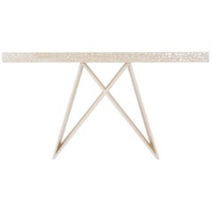 Modern X-Style Console Table with Sea Shell Top & White Lacquer Base