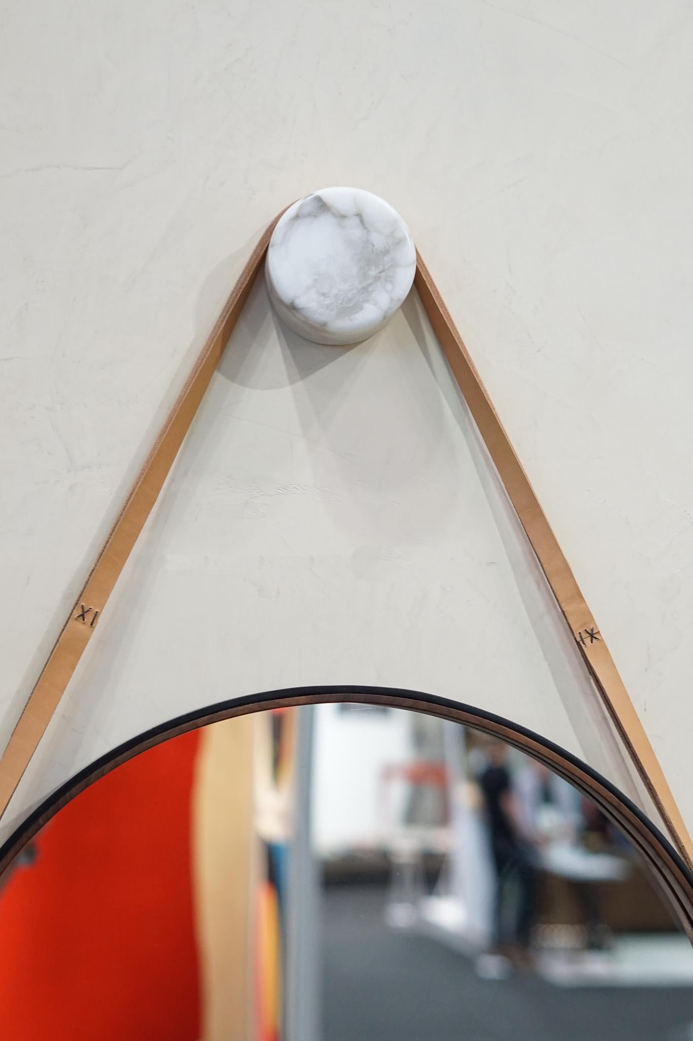 American Modern XI Mirror in Alabaster, Steel Walnut and Leather by Ordinal Indicator For Sale