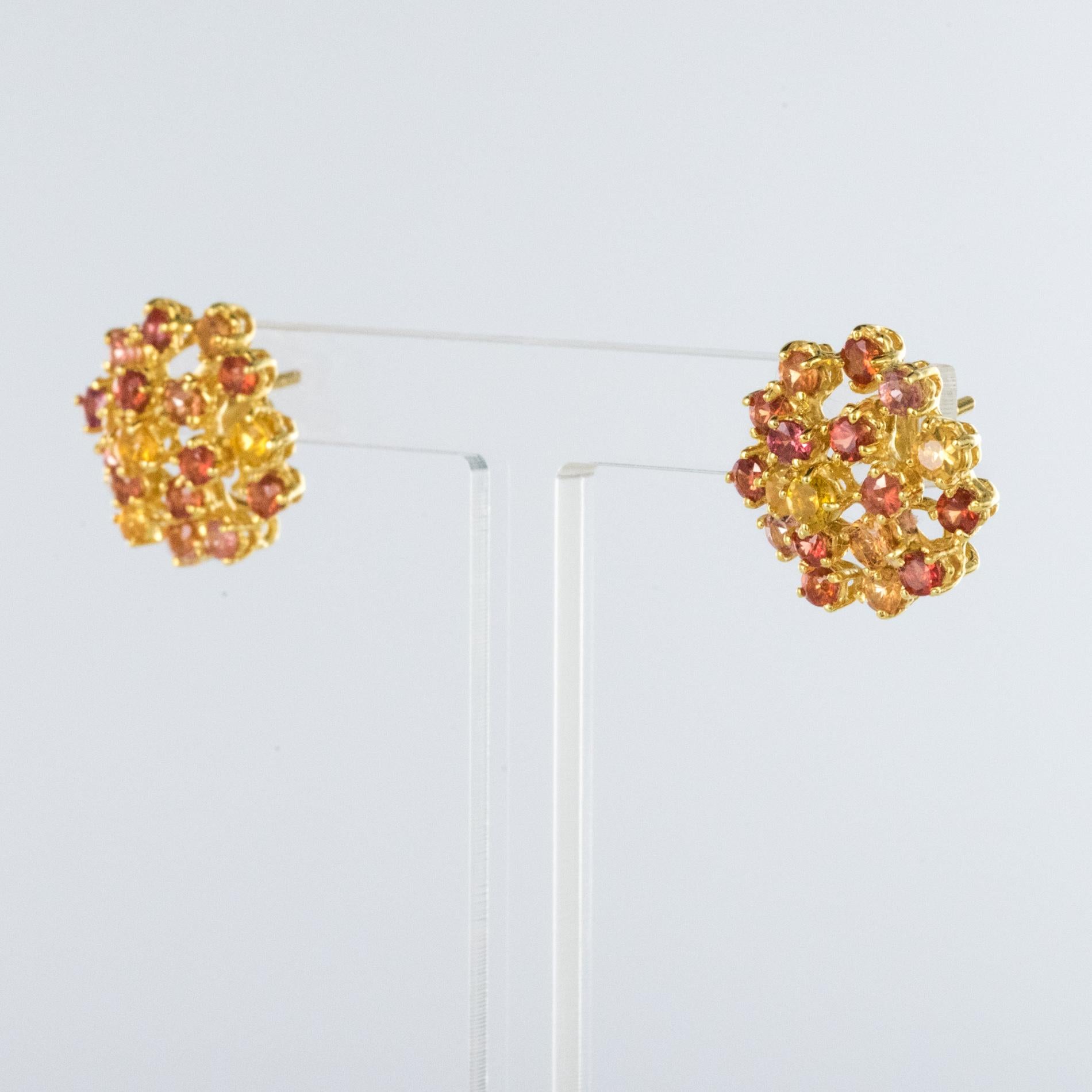 Modern Yellow and Orange Sapphire Stud Earrings In New Condition In Poitiers, FR