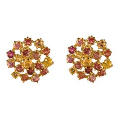 Modern Yellow and Orange Sapphire Stud Earrings