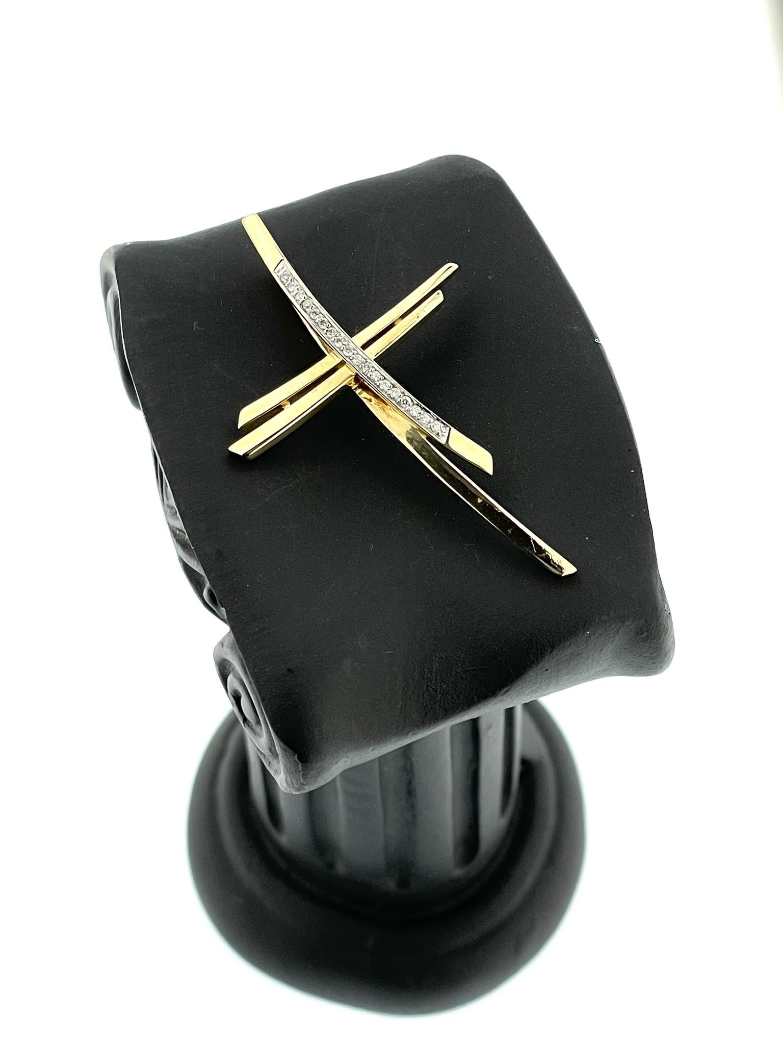 Women's or Men's Modern Yellow and White Gold Diamond Cross For Sale