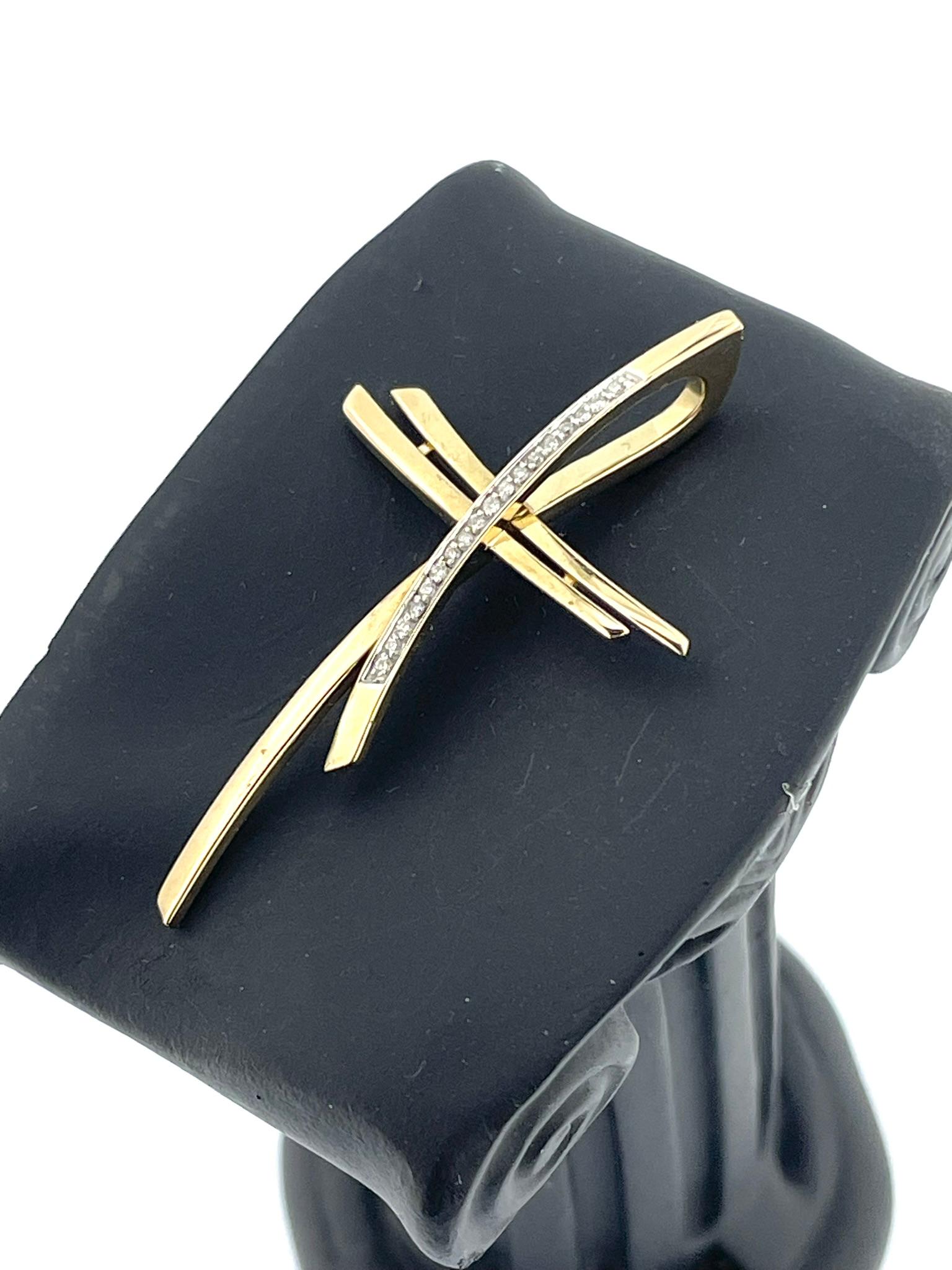 Modern Yellow and White Gold Diamond Cross For Sale 1