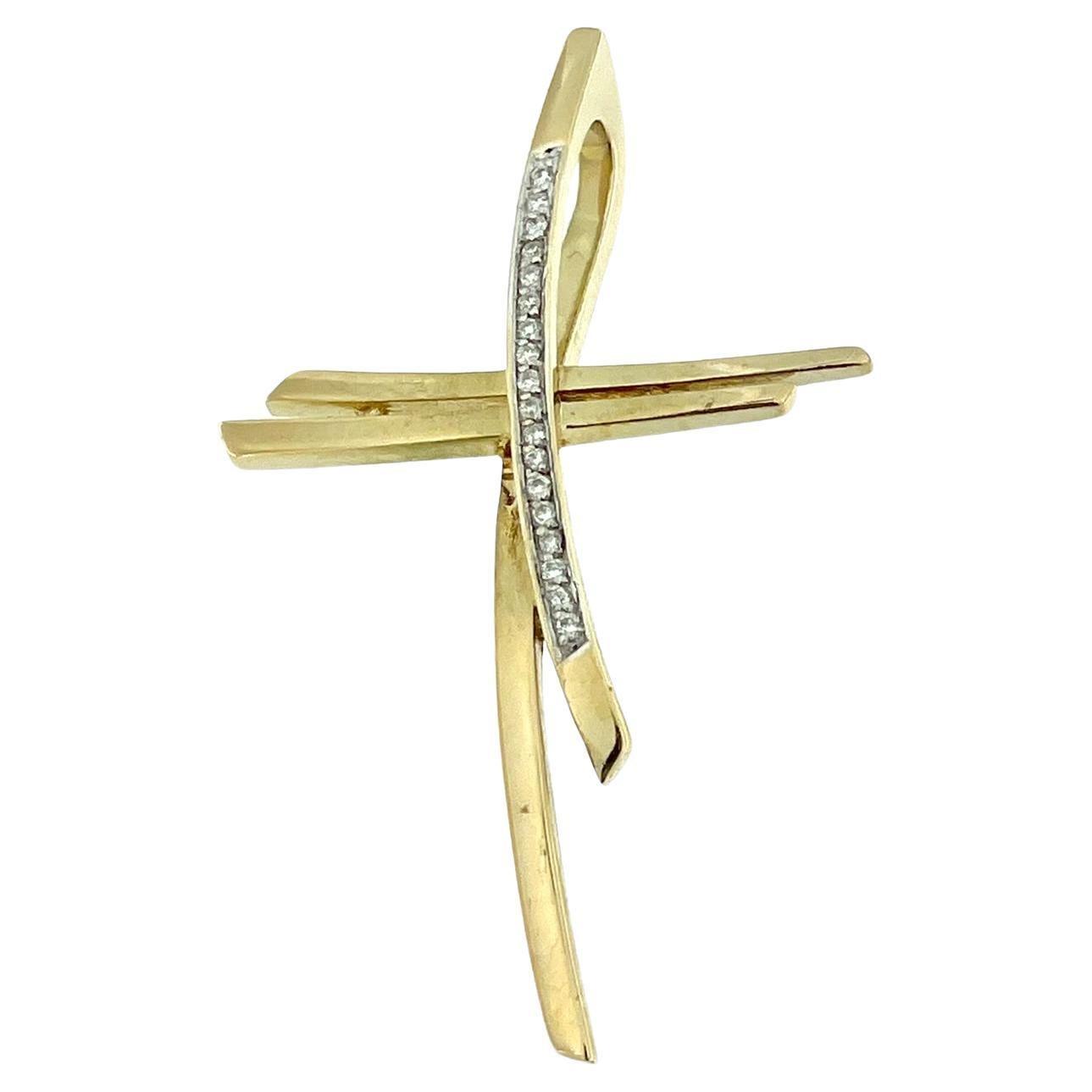 Modern Yellow and White Gold Diamond Cross For Sale