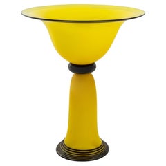 Modern Yellow Art Glass Footed Bowl