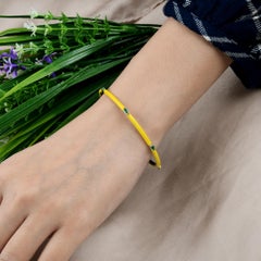 Modern Yellow Enamel Bracelet 14 Karat Yellow Gold Emerald Studded Gold Bangle