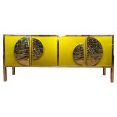 Modern Yellow Four Door Sideboard with Murano Glass Available - Made in Italy