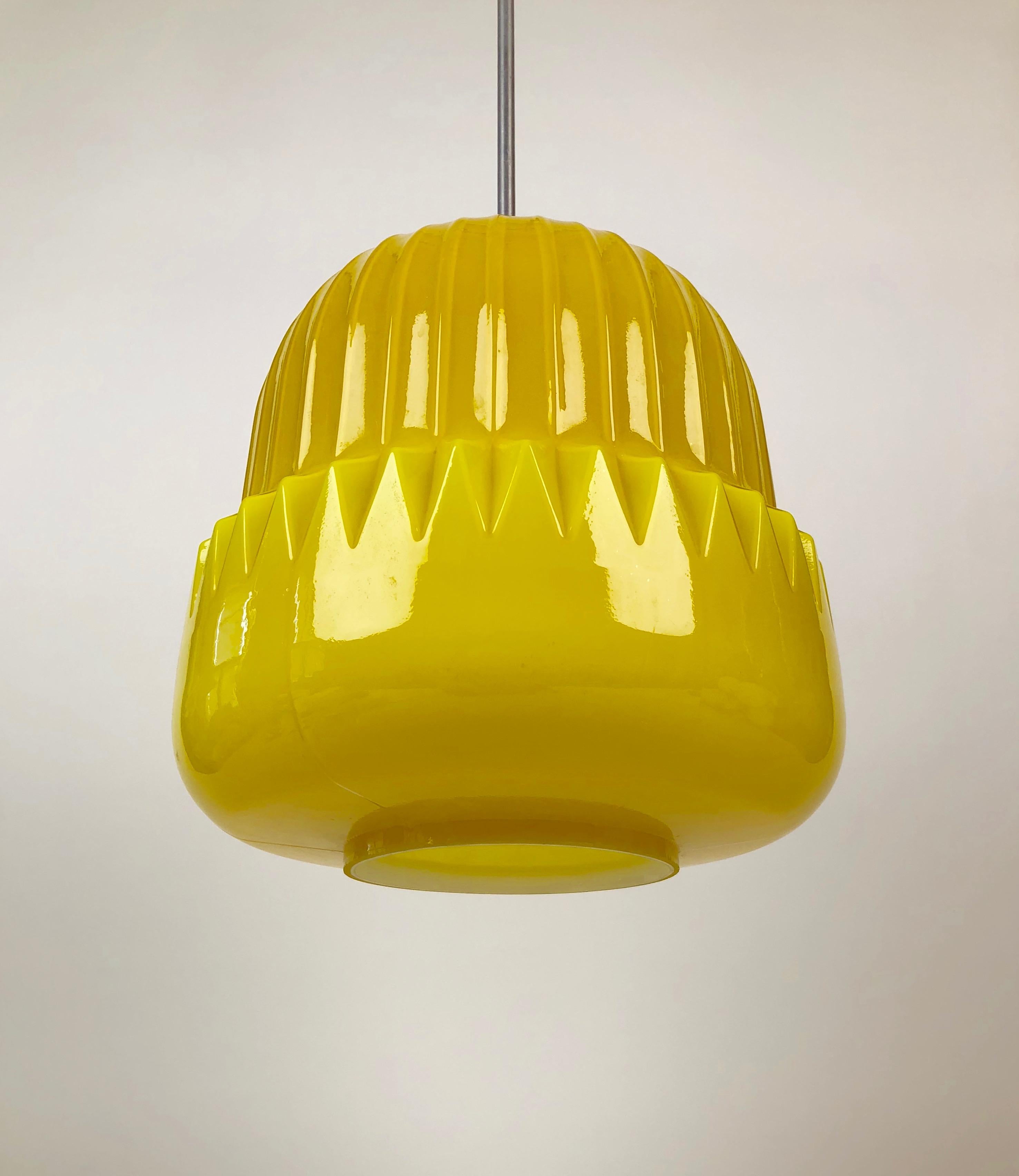 Czech Modern Yellow Glass, Globe Pendant from the 1960s For Sale