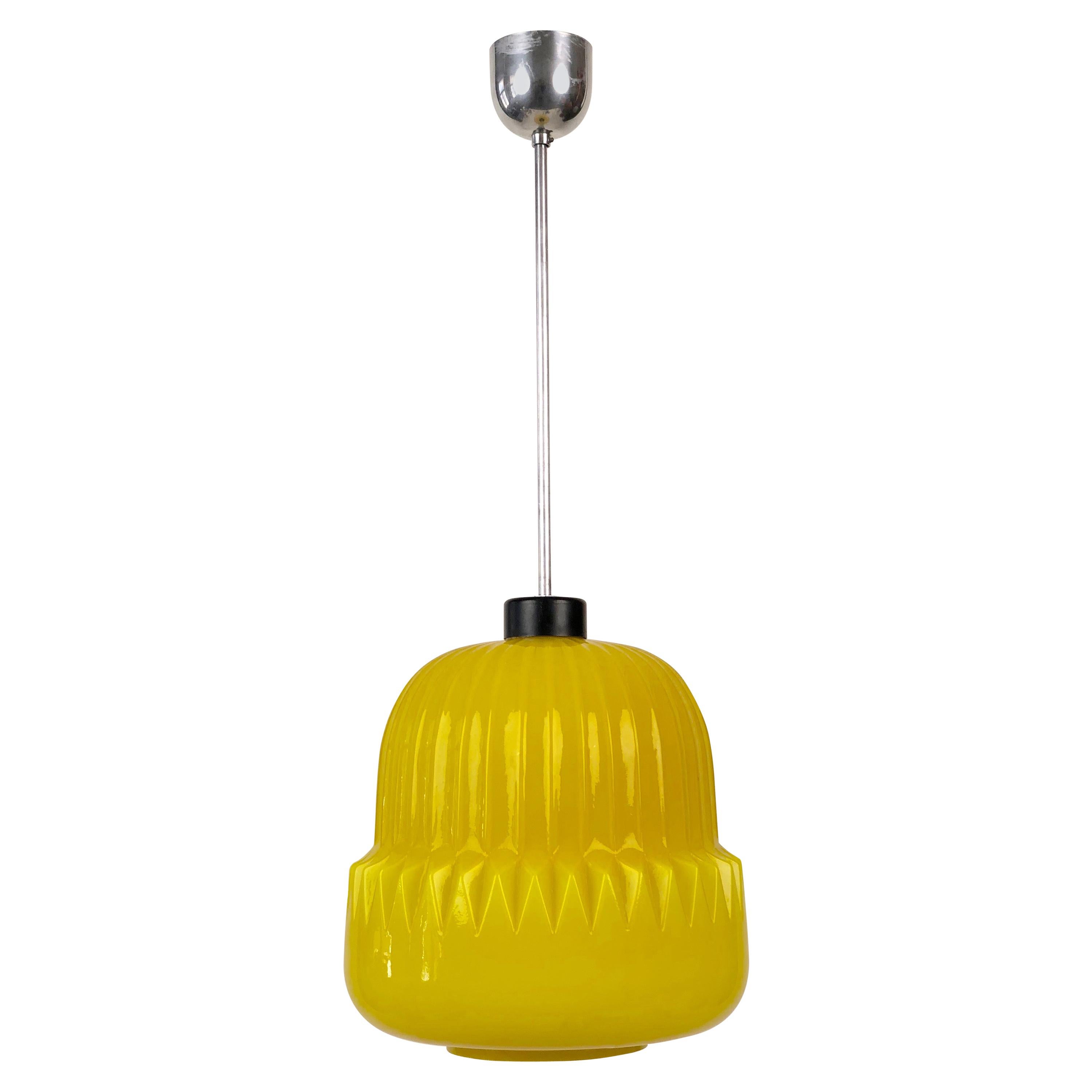 Modern Yellow Glass, Globe Pendant from the 1960s For Sale