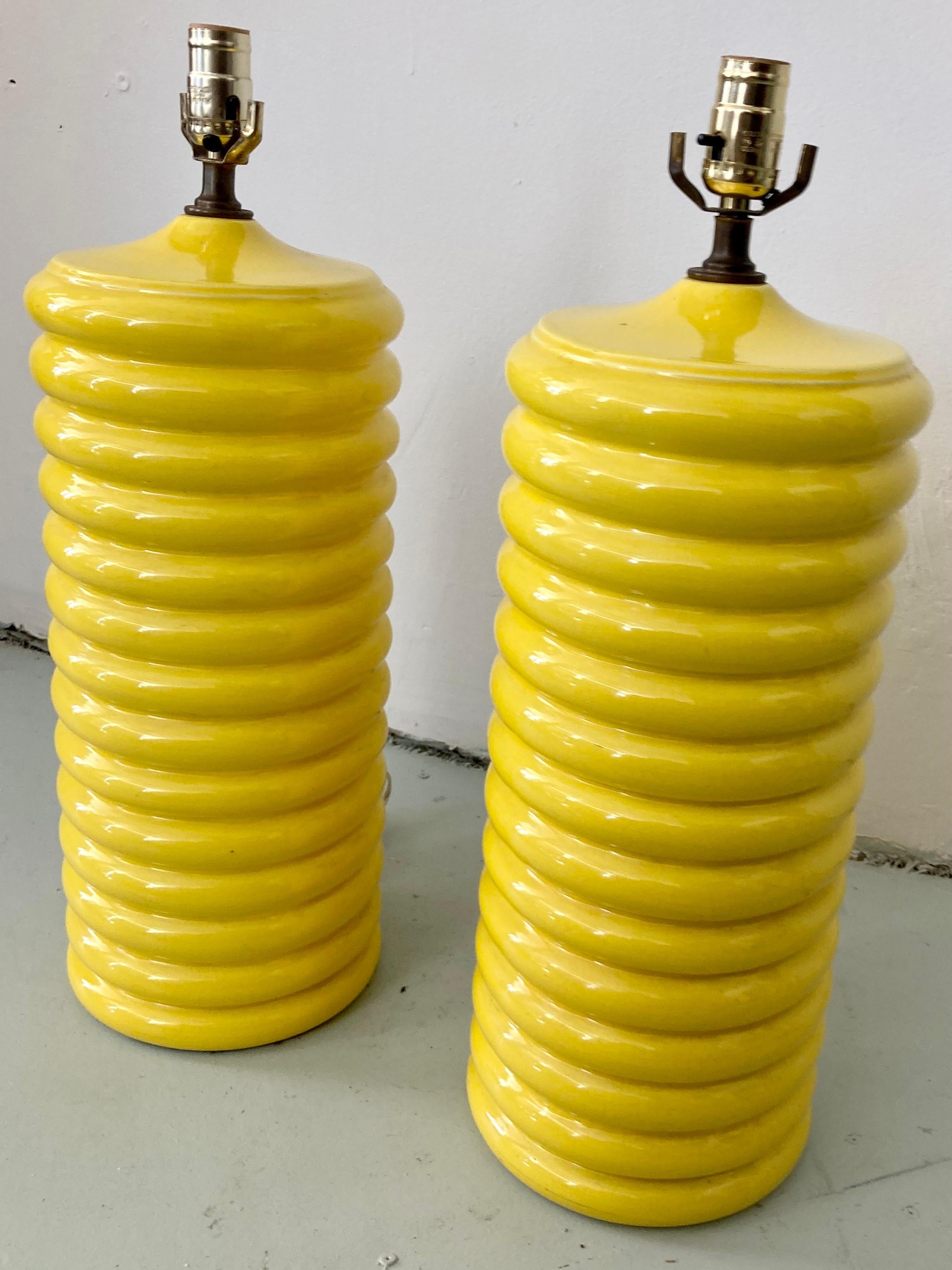 Modern Yellow Glazed Ceramic Table Lamps, a Pair 1