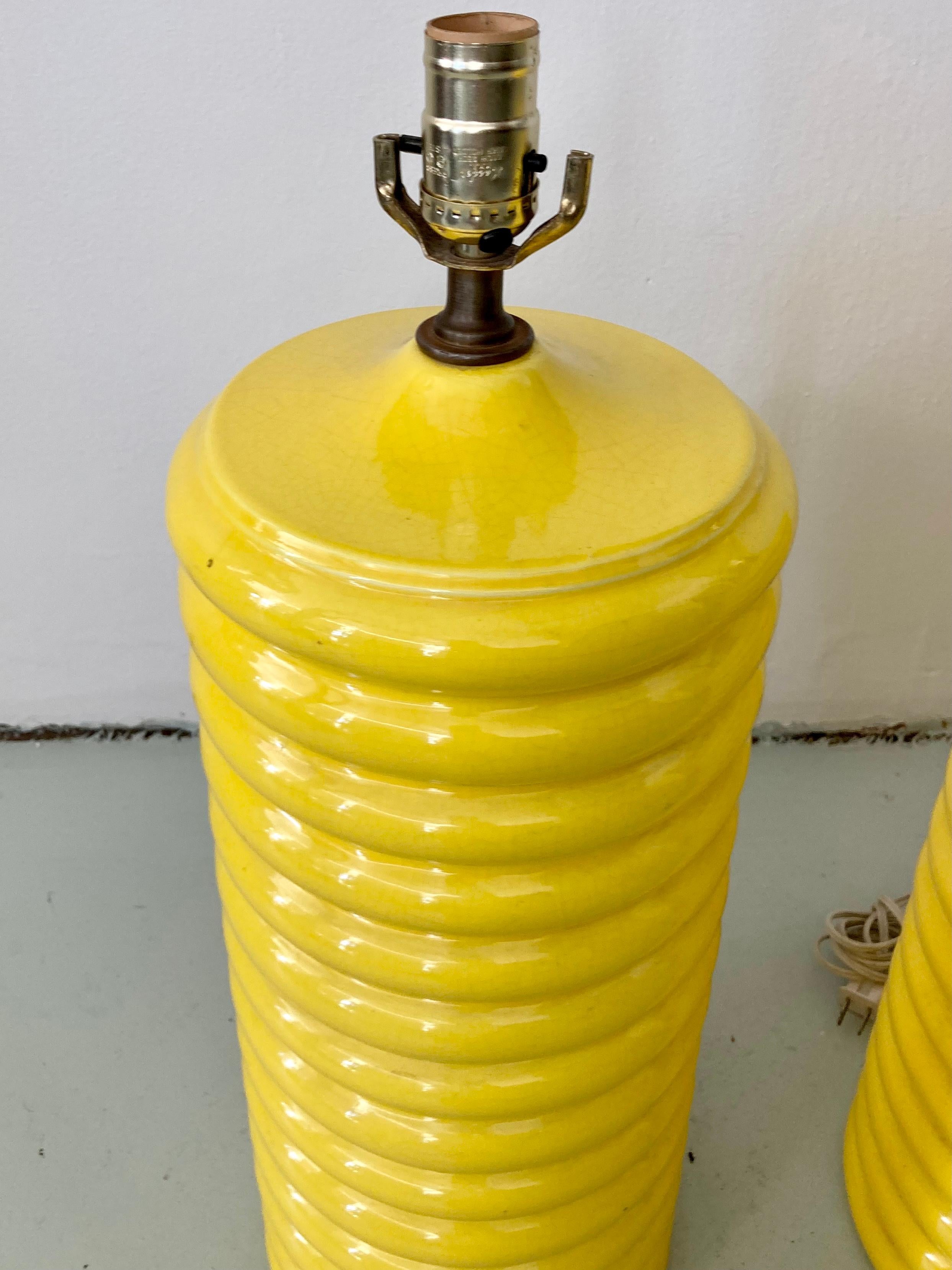 Modern Yellow Glazed Ceramic Table Lamps, a Pair 2
