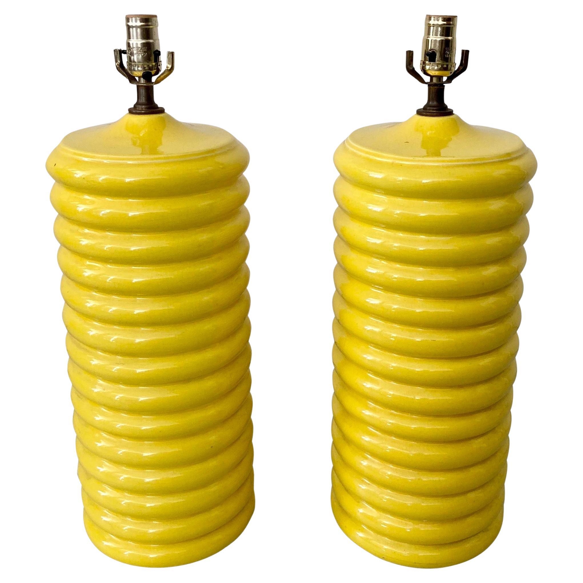 Modern Yellow Glazed Ceramic Table Lamps, a Pair