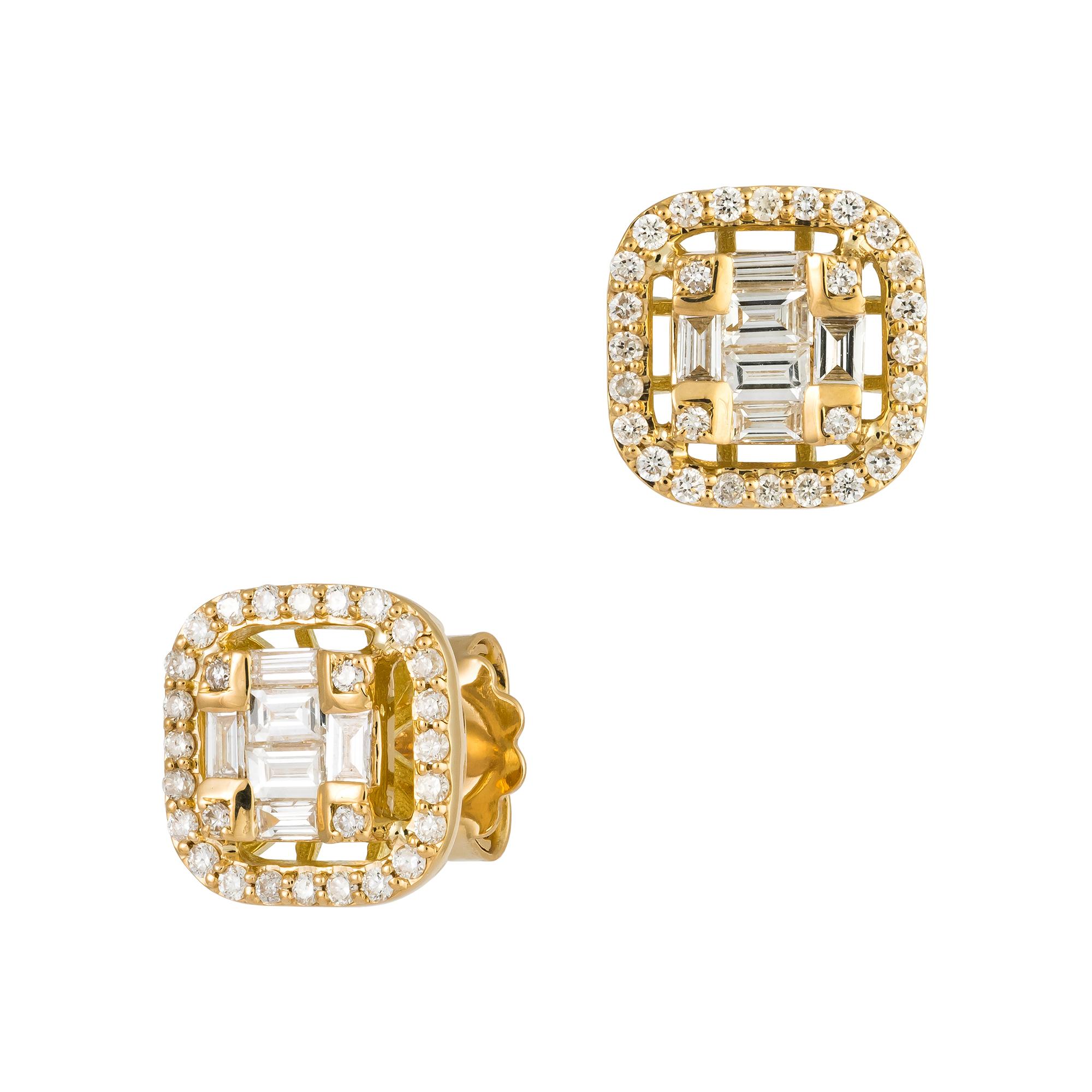 EARRING 18K Yellow Gold Diamond 0.27 Cts/56 Pcs Tapered Baguette 0.35 Cts/12 Pcs
