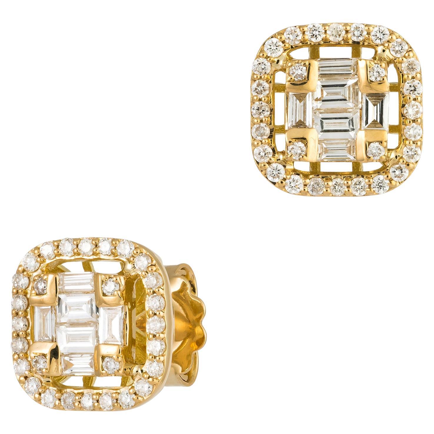 Modern Yellow Gold 18K Earrings Diamond for Her
