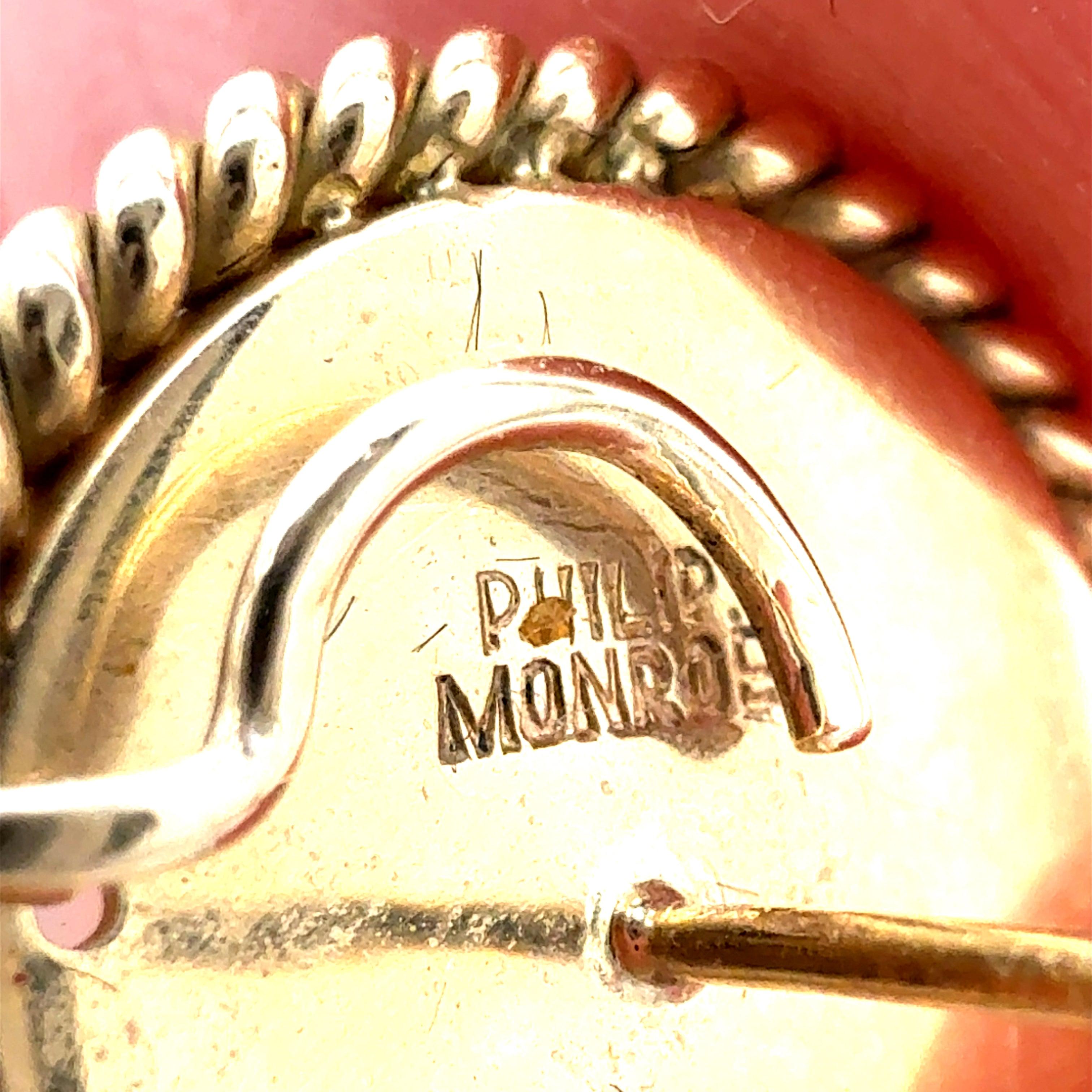 Modernes Gelbgold Katzenauge Cabochon Mondstein Ohrringe signiert von Philip Monroe im Zustand „Gut“ im Angebot in Los Angeles, CA