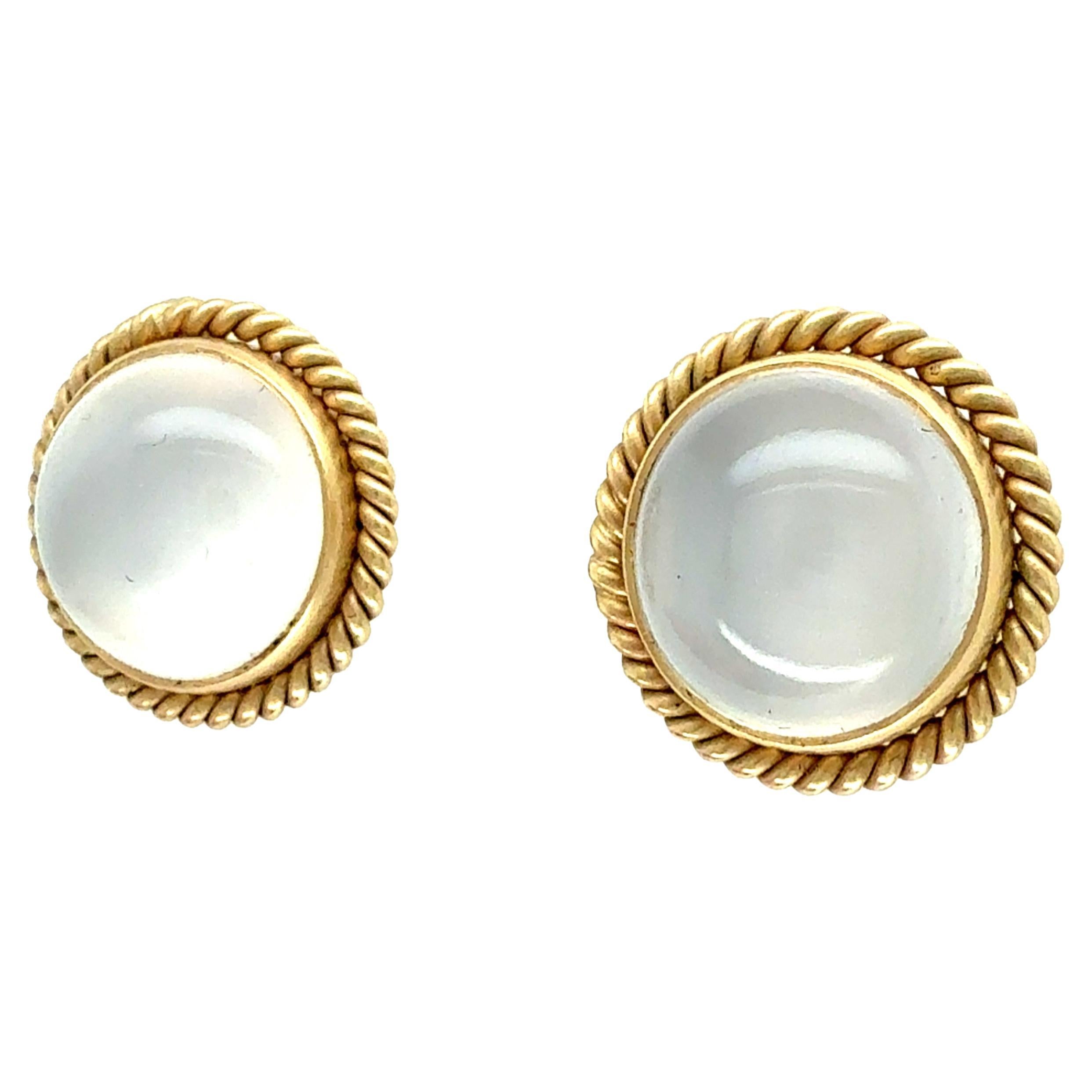 Modernes Gelbgold Katzenauge Cabochon Mondstein Ohrringe signiert von Philip Monroe