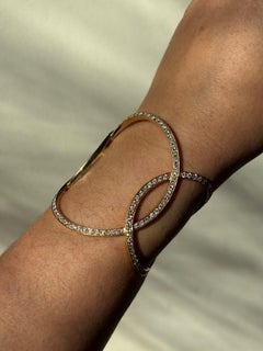 Modern Yellow Gold Diamond Open Oval Cuff Bracelet
