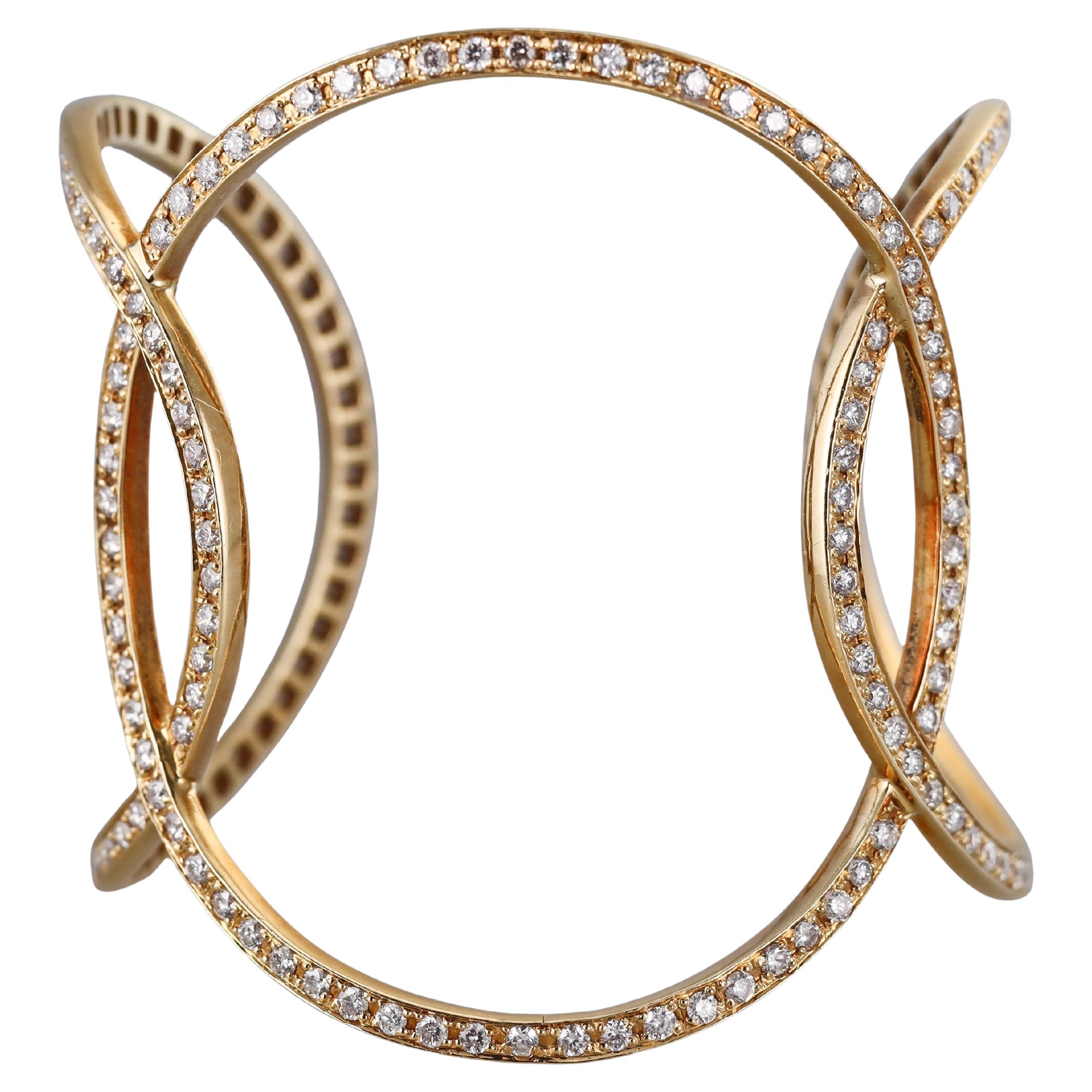 Modern Yellow Gold Diamond Open Oval Cuff Bracelet