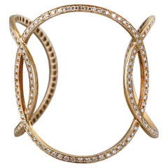 Bracelet manchette ovale moderne ouvert en or jaune et diamants