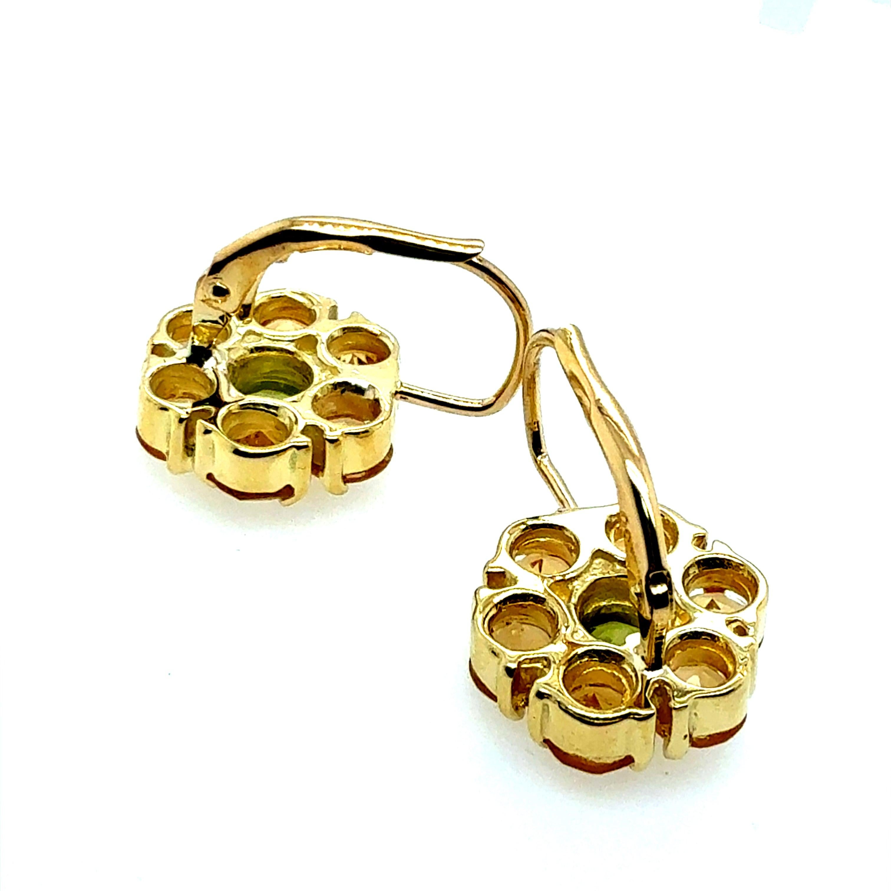 Modern Yellow Gold Green Peridot and Citrine Quartz Statement Earrings In Good Condition For Sale In Los Angeles, CA