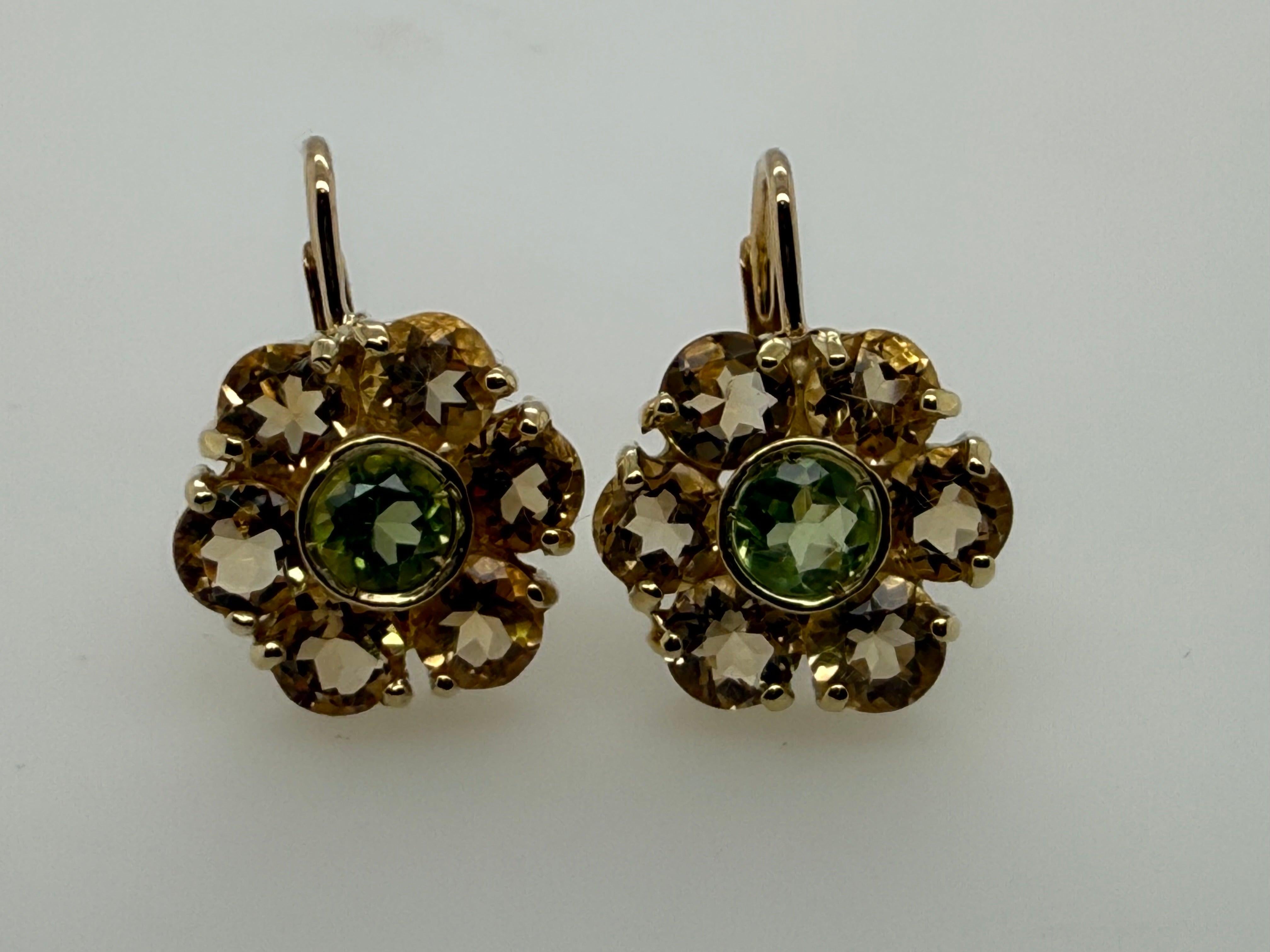 Women's Modern Yellow Gold Green Peridot and Citrine Quartz Statement Earrings For Sale