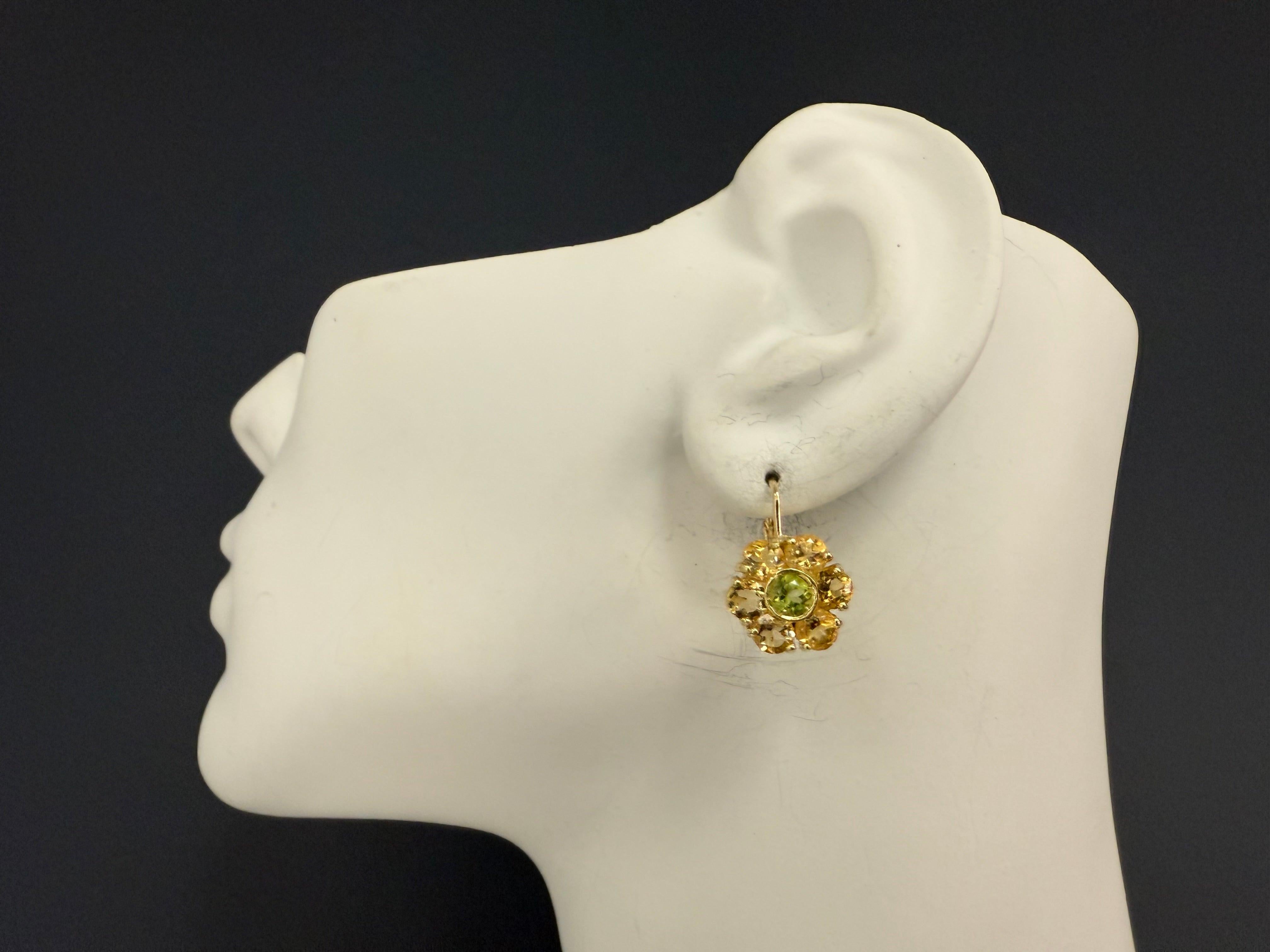 Modern Yellow Gold Green Peridot and Citrine Quartz Statement Earrings For Sale 3