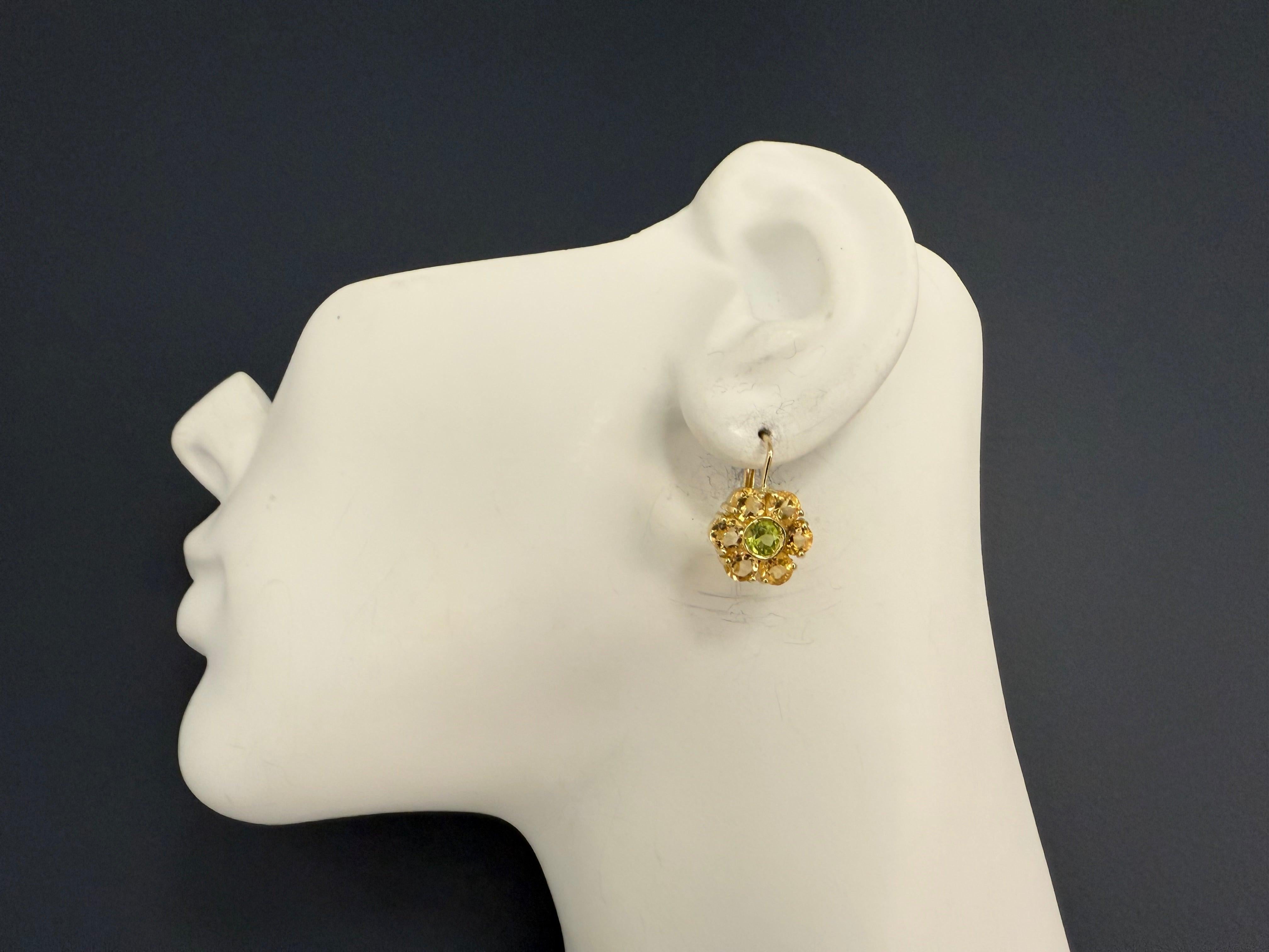 Modern Yellow Gold Green Peridot and Citrine Quartz Statement Earrings For Sale 4