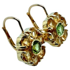 Modern Yellow Gold Green Peridot and Citrine Quartz Statement Earrings