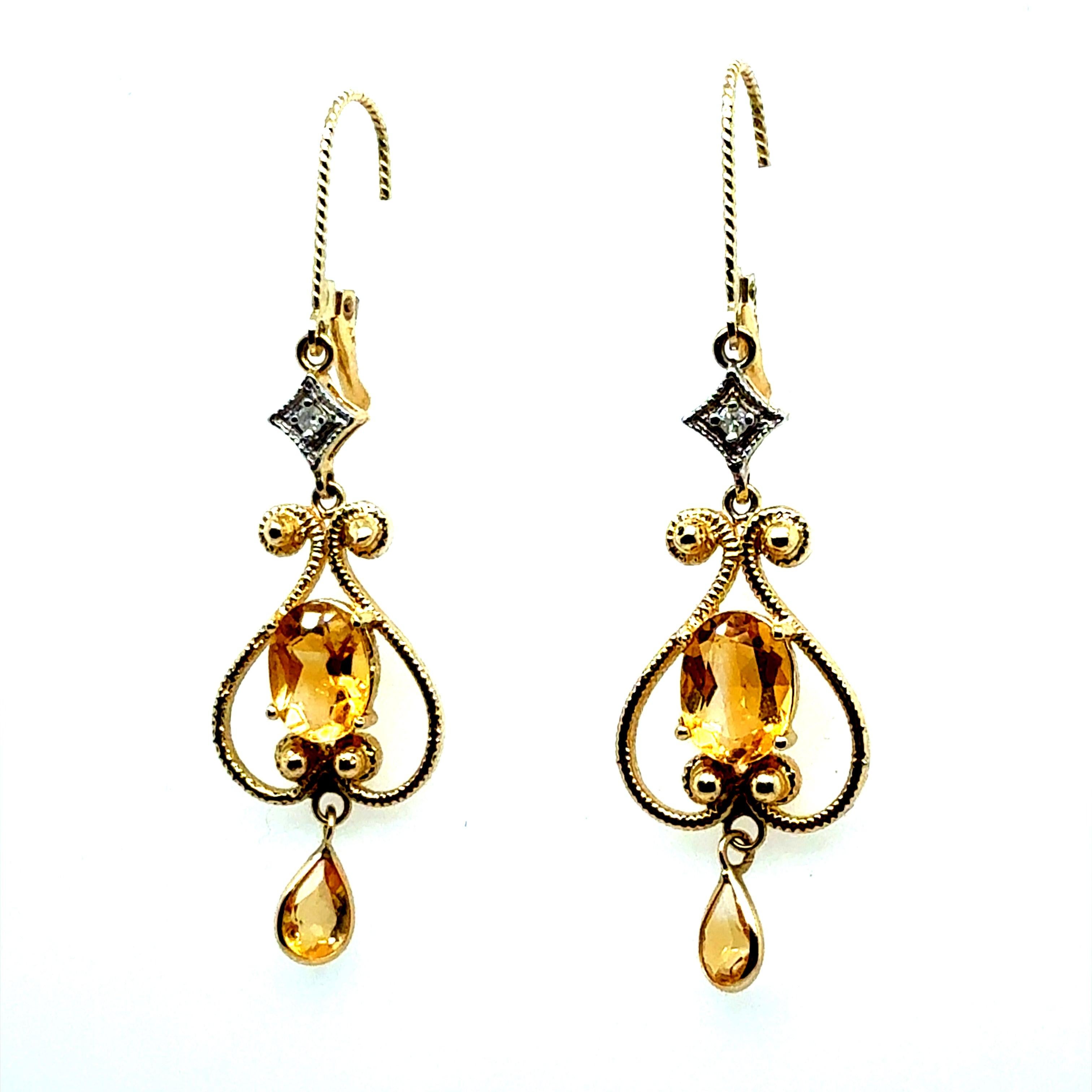 Moderne Gelbgold-Tropfenohrringe aus natürlichem Citrinquarz und Diamant im Zustand „Gut“ im Angebot in Los Angeles, CA