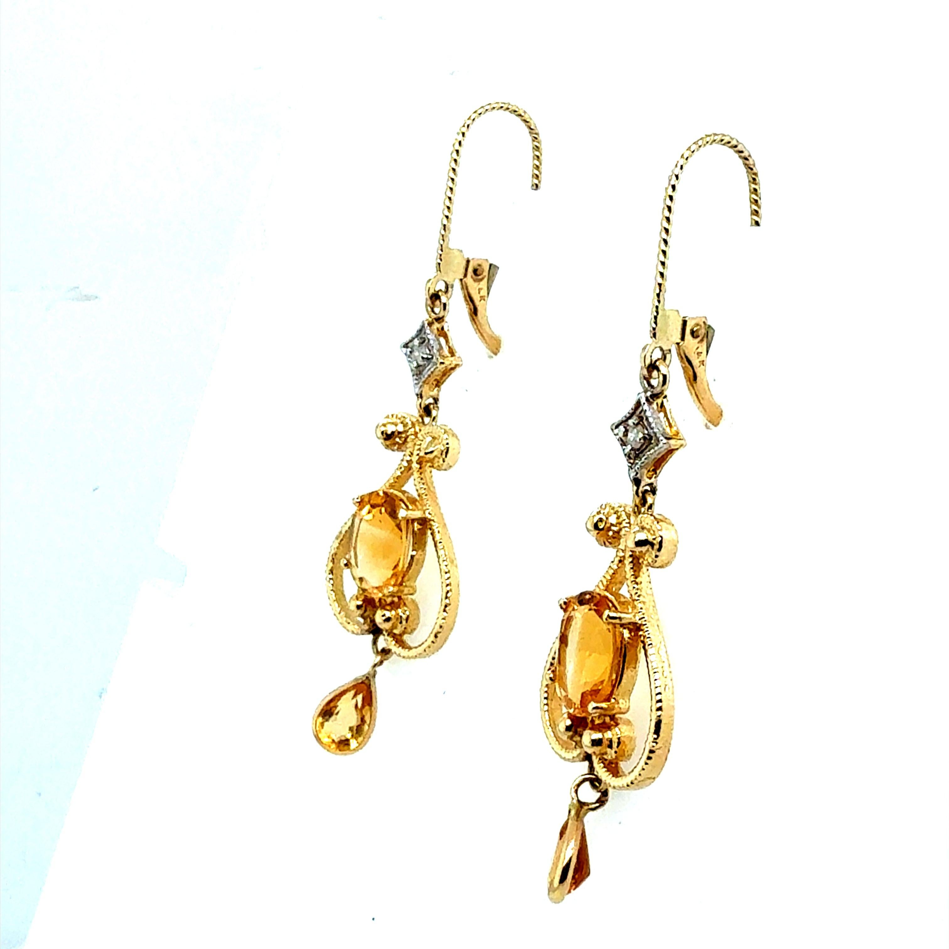 Moderne Gelbgold-Tropfenohrringe aus natürlichem Citrinquarz und Diamant Damen im Angebot