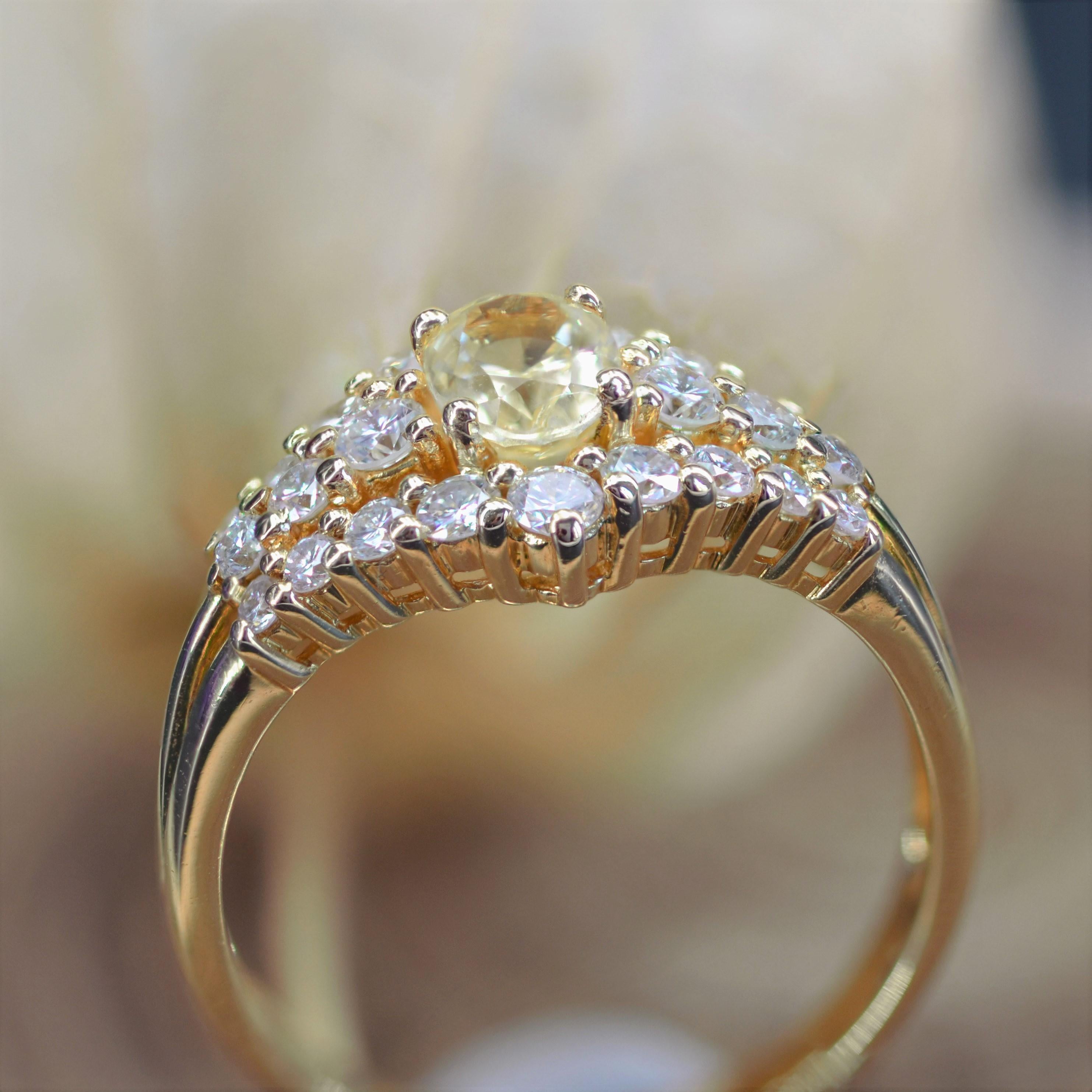 Modern Yellow Sapphire Diamonds 18 Karat Yellow Gold Ring For Sale 9