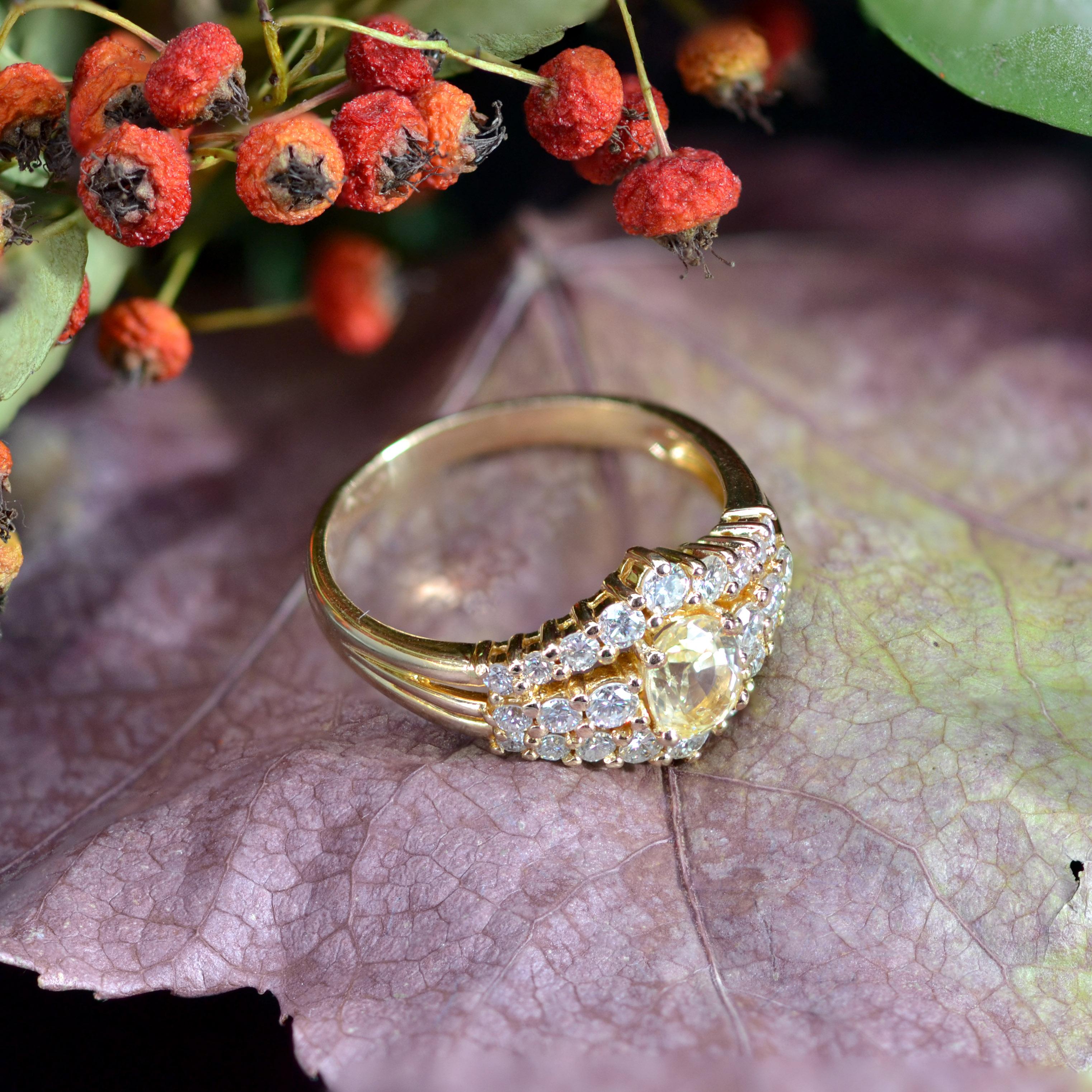 Modern Yellow Sapphire Diamonds 18 Karat Yellow Gold Ring For Sale 12