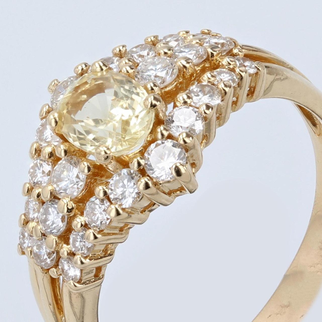 Modern Yellow Sapphire Diamonds 18 Karat Yellow Gold Ring For Sale 4