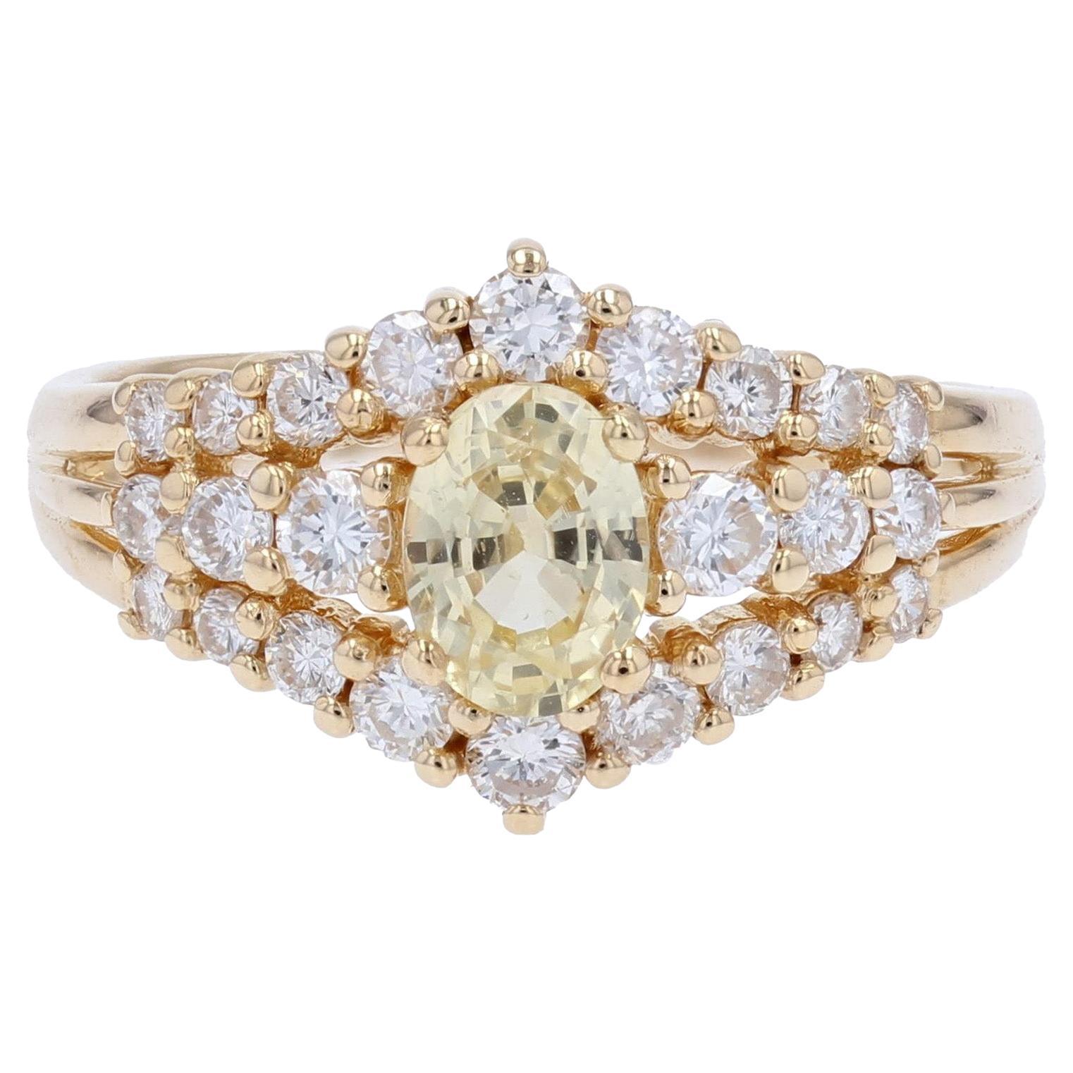 Modern Yellow Sapphire Diamonds 18 Karat Yellow Gold Ring For Sale