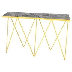 Modern Yellow Steel Console Table with Granite Top - Customizable