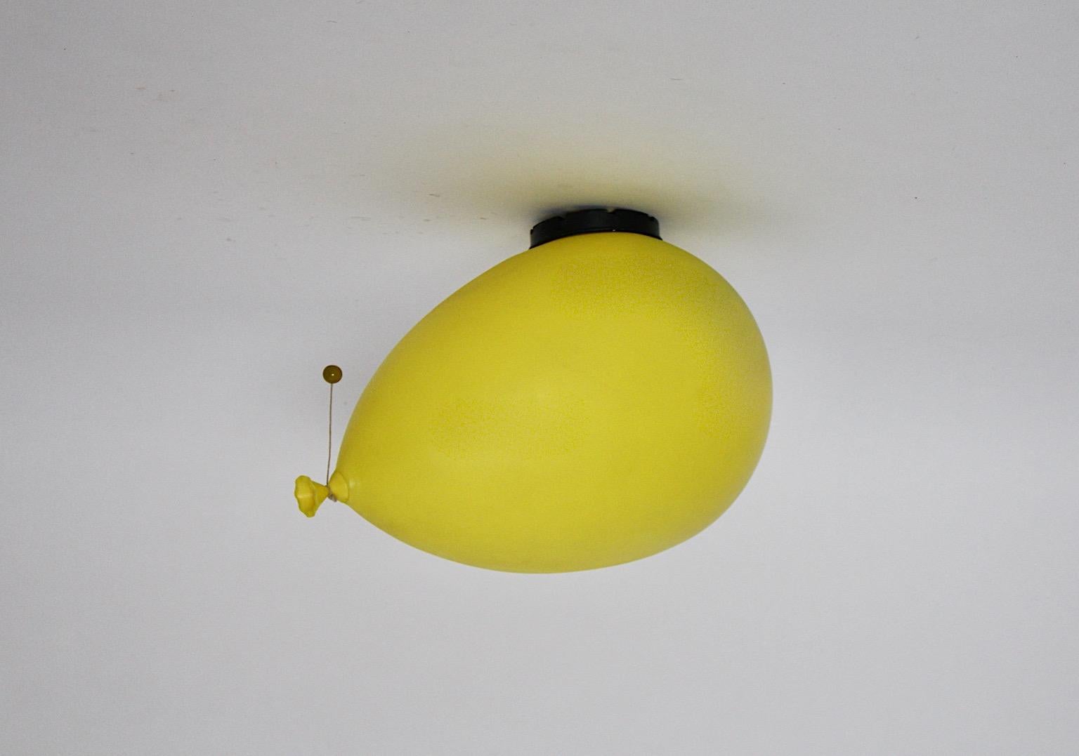 Italian Modern Yellow Vintage Plastic Balloon Lamp Flush Mount Yves Christin Italy 1980s For Sale