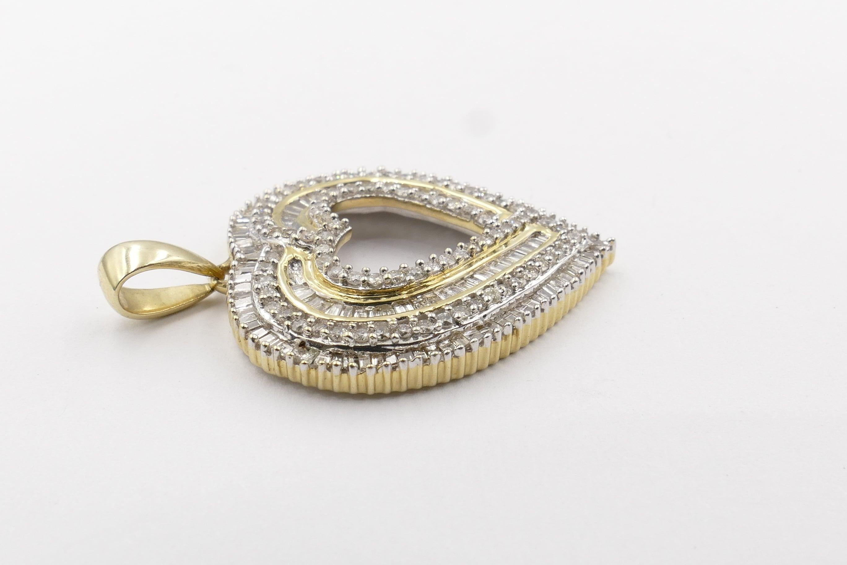 Romantic Modern Yellow and White Gold Diamond 1.52 Carat Heart Pendant For Sale
