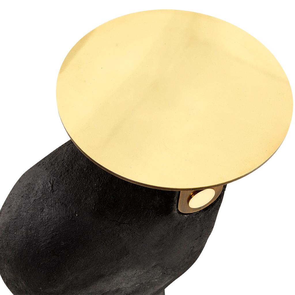 Modern Yosemite Plaster, Hand Finished Yoruba Black Side Table with Brass Top Lg For Sale 2