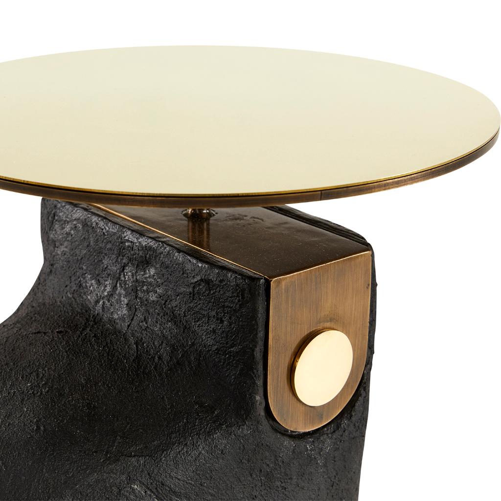 Modern Yosemite Plaster, Hand Finished Yoruba Black Side Table with Brass Top Lg For Sale 3